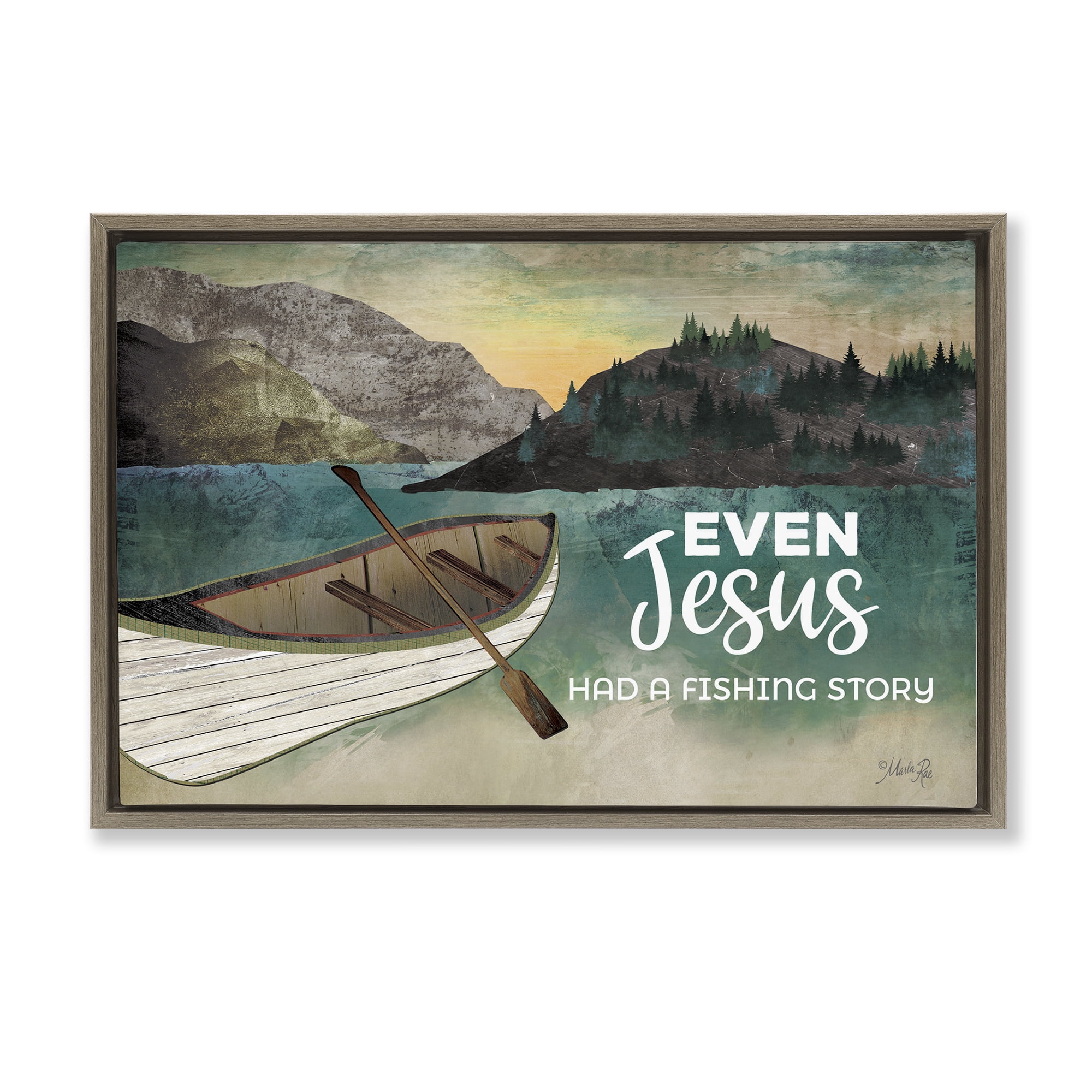Stupell Industries Jesus Had Fishing Story Religious Painting Brown Floater Framed Canvas Art Print Wall Art, 31 x 21