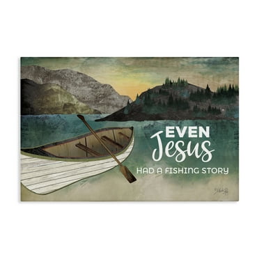 Stupell Industries Jesus Had Fishing Story Religious Painting Gallery Wrapped Canvas Art Print Wall Art, 24 x 16