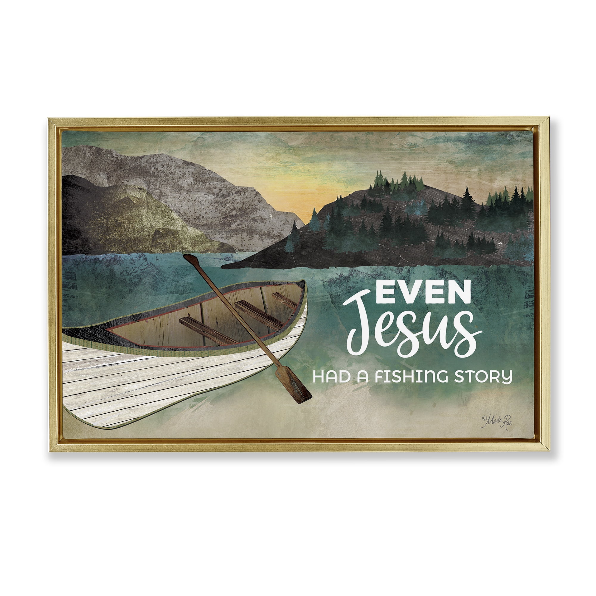 Stupell Industries Jesus Had Fishing Story Religious Painting Gold Floater Framed Canvas Art Print Wall Art, 25 x 17