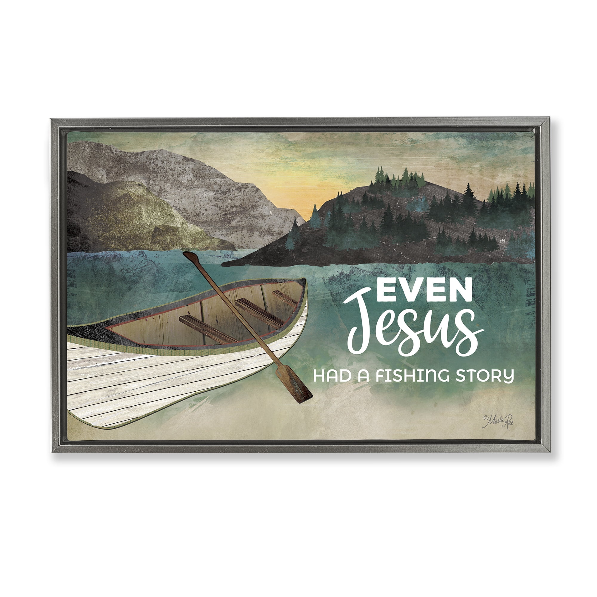 Stupell Industries Jesus Had Fishing Story Religious Painting Gray Floater Framed Canvas Art Print Wall Art, 25 x 17