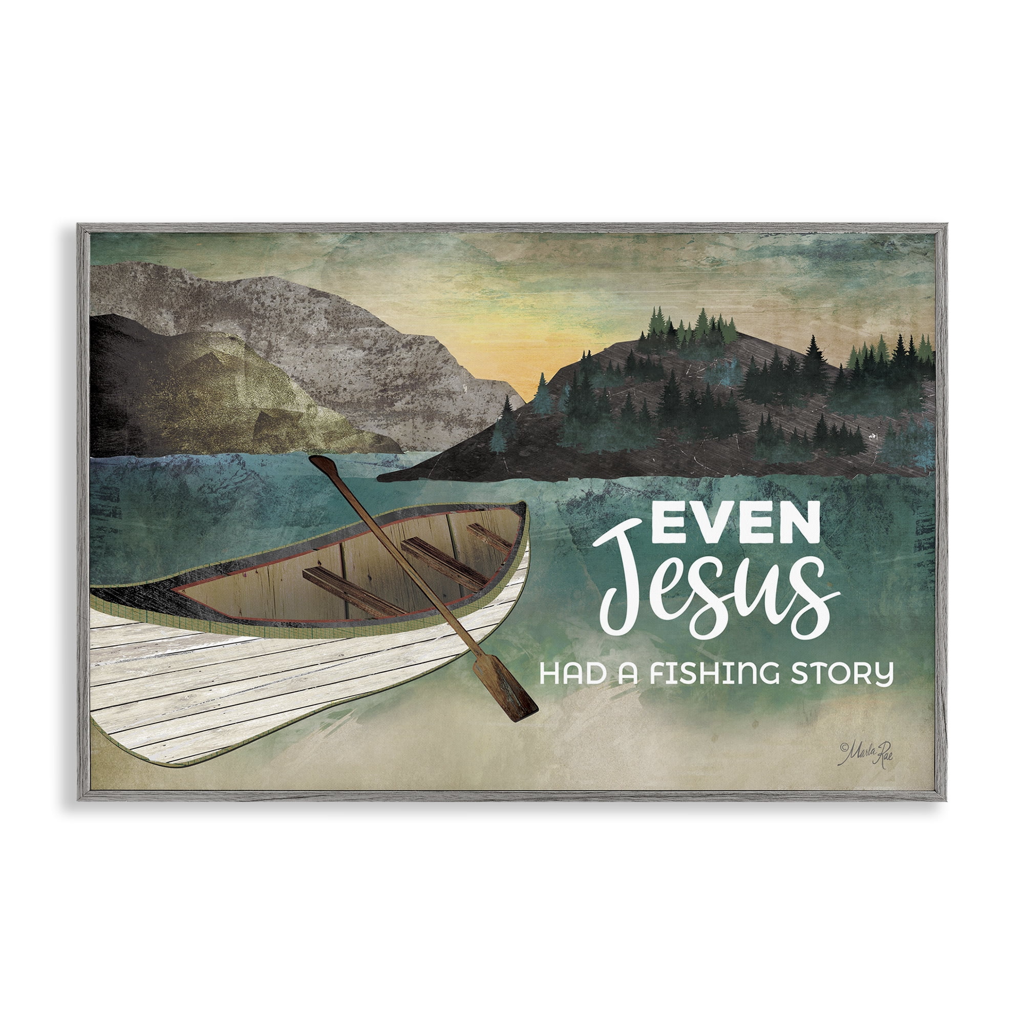 Stupell Industries Jesus Had Fishing Story Religious Painting Gray Framed Art Print Wall Art, 30 x 20