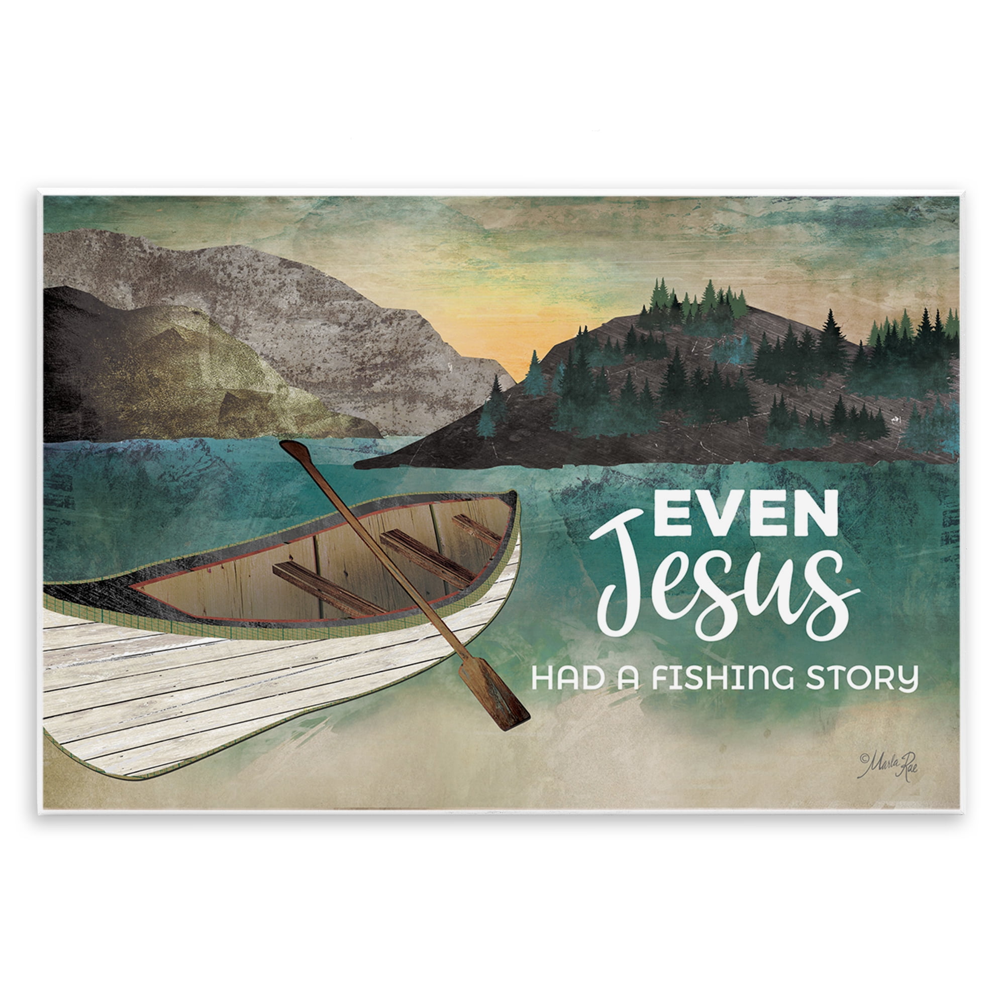 Stupell Industries Jesus Had Fishing Story Religious Painting Unframed Art Print Wall Art, 19 x 13
