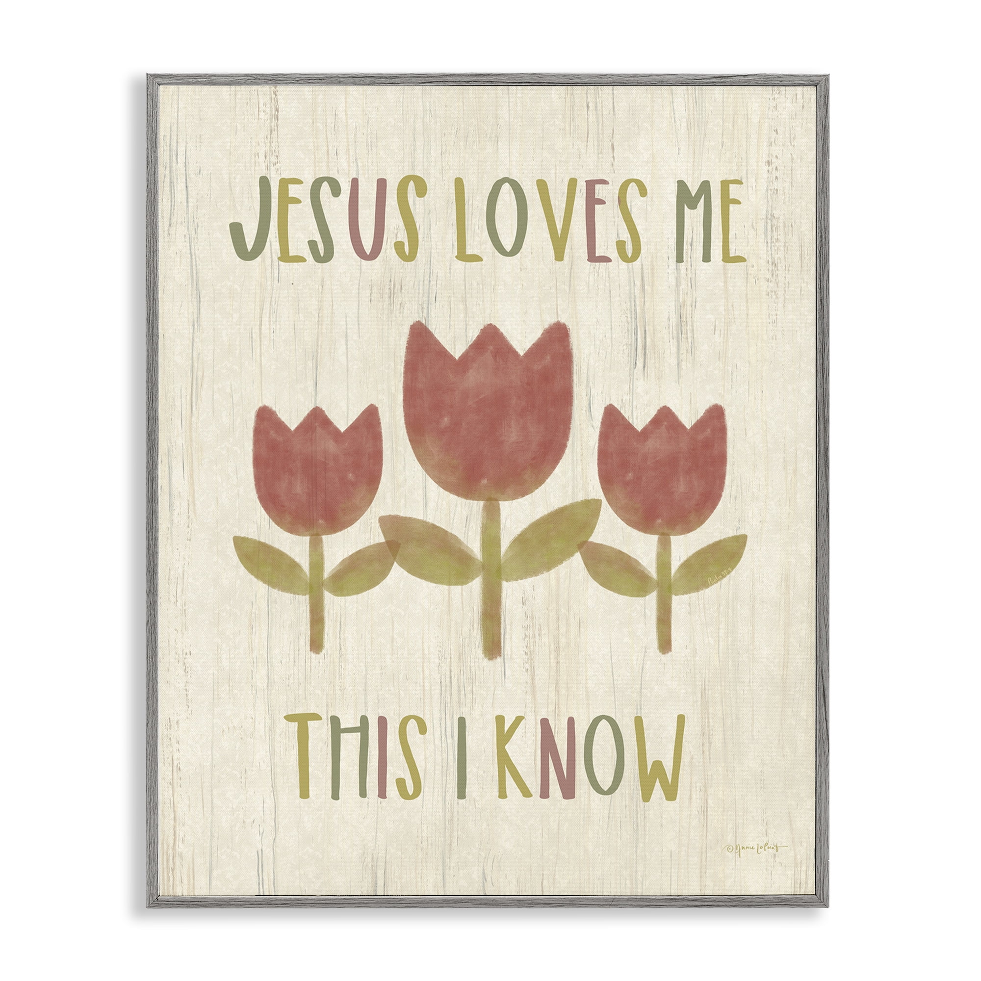 Stupell Industries Jesus Loves Me This I Know Gray Framed Giclee Art, design by Annie LaPoint