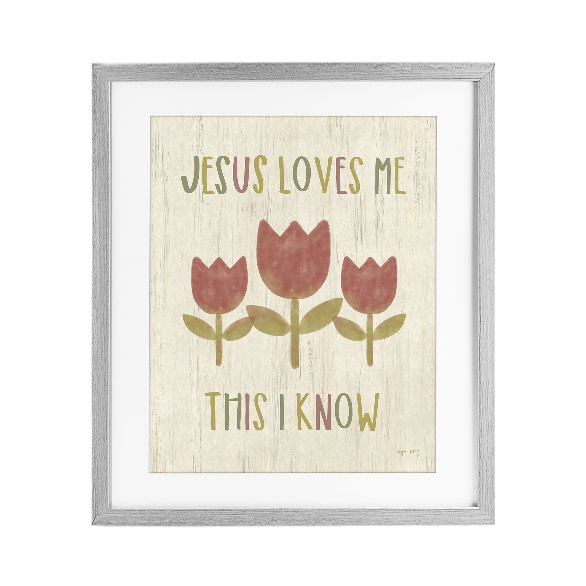 Stupell Industries Jesus Loves Me This I Know Gray Framed Print Under Glass, design by Annie LaPoint