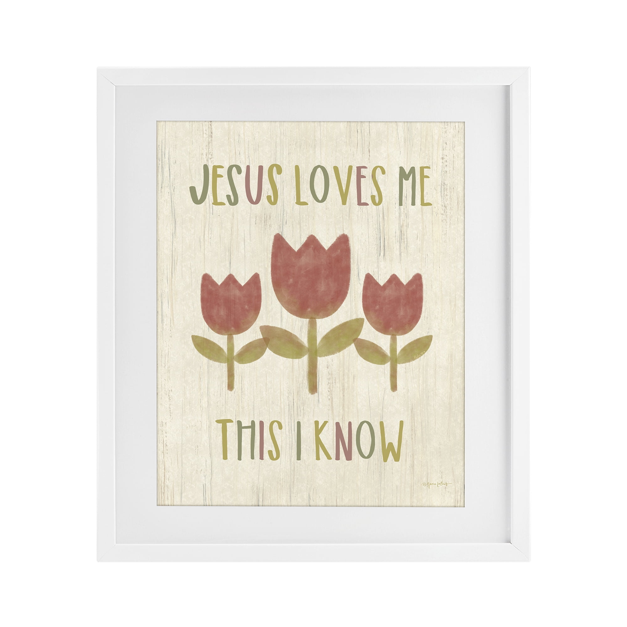 Stupell Industries Jesus Loves Me This I Know White Framed Print Under Glass, design by Annie LaPoint
