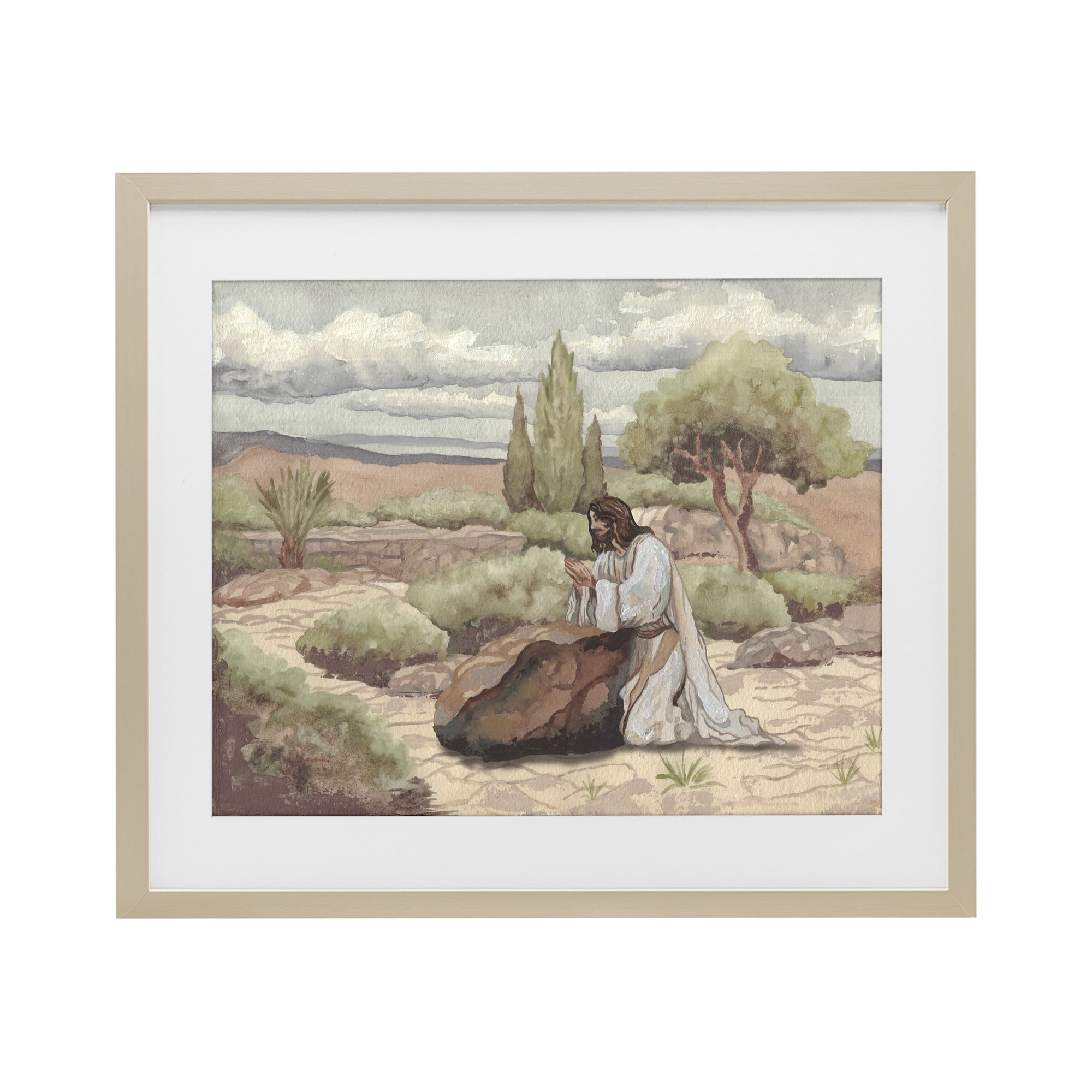 Stupell Industries Jesus Praying Countryside Birch Framed Print Under Glass, design by Elizabeth Medley