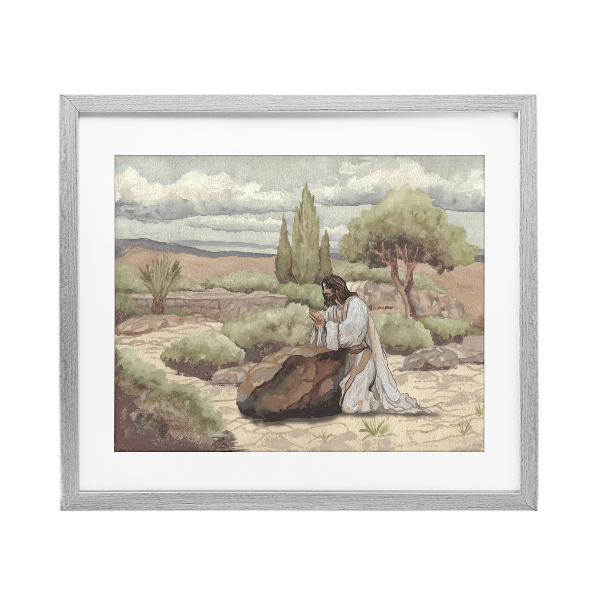 Stupell Industries Jesus Praying Countryside Gray Framed Print Under Glass, design by Elizabeth Medley