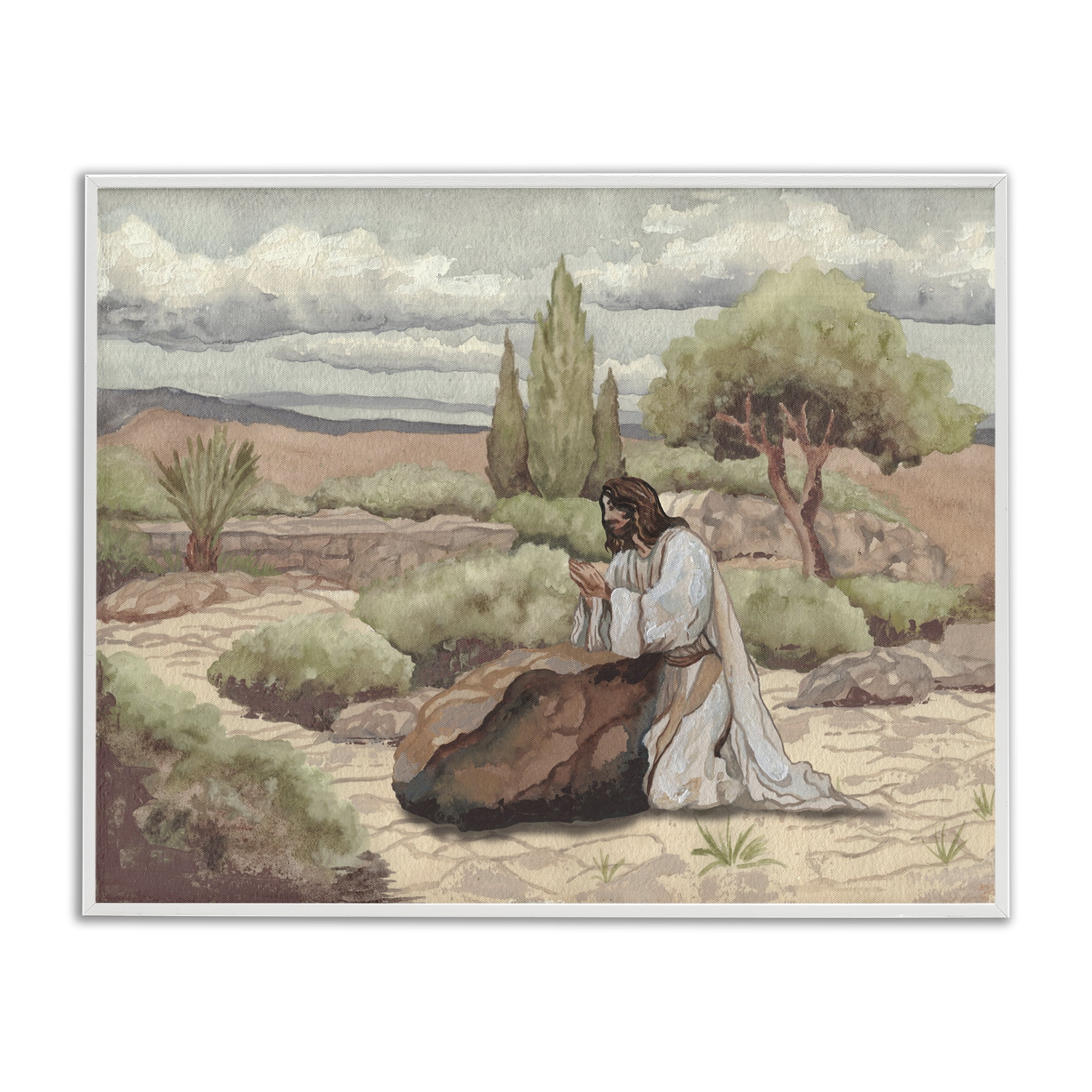 Stupell Industries Jesus Praying Countryside White Framed Giclee Art, design by Elizabeth Medley
