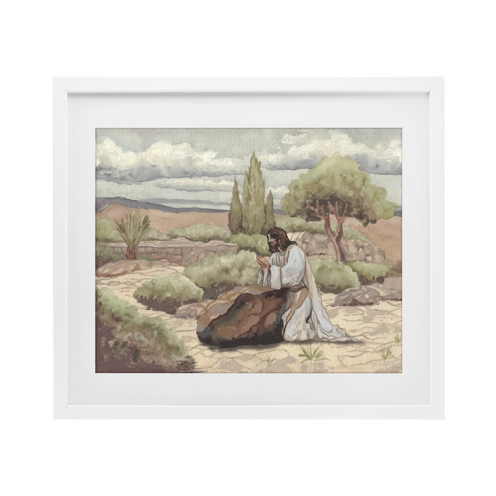 Stupell Industries Jesus Praying Countryside White Framed Print Under Glass, design by Elizabeth Medley