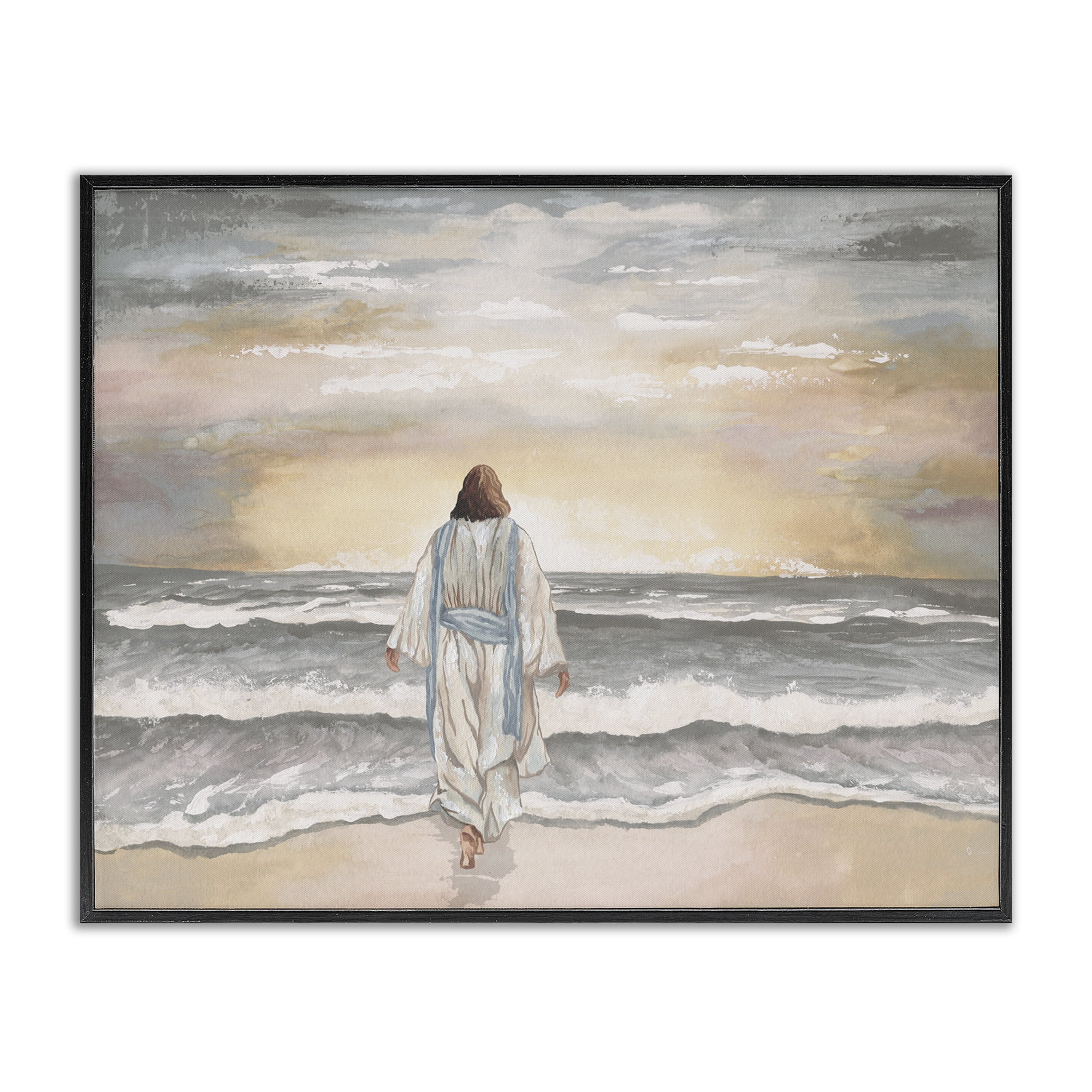 Stupell Industries Jesus Walks The Shore Black Framed Giclee Art, design by Elizabeth Medley