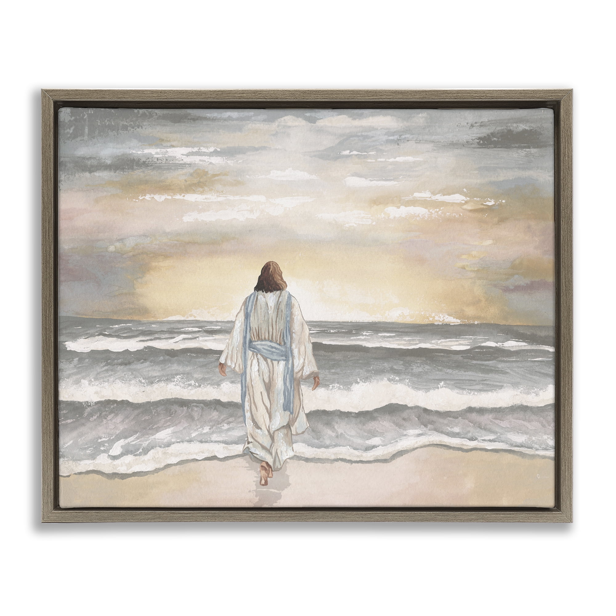 Stupell Industries Jesus Walks The Shore Brown Framed Floater Canvas Wall Art, design by Elizabeth Medley