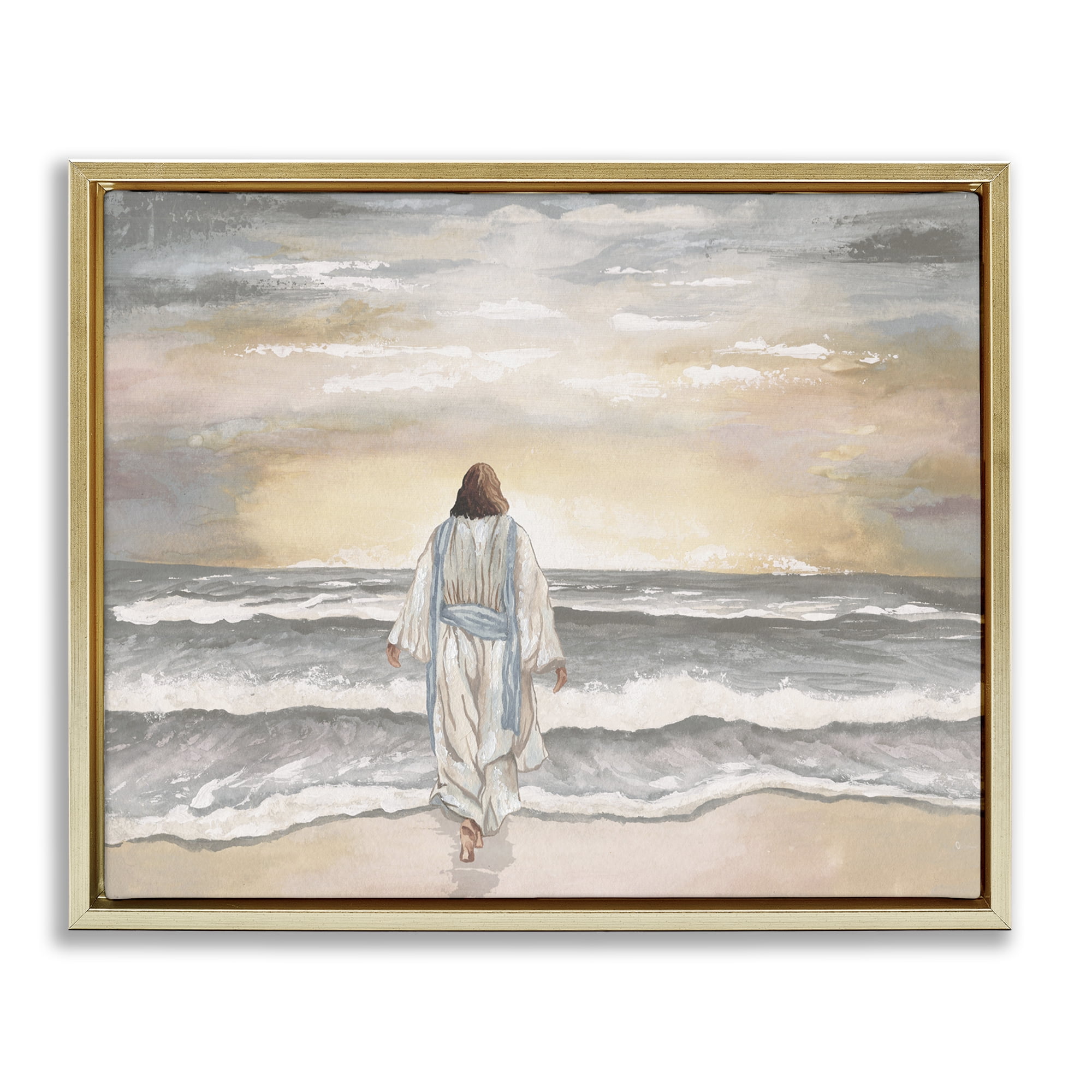 Stupell Industries Jesus Walks The Shore Gold Framed Floater Canvas Wall Art, design by Elizabeth Medley