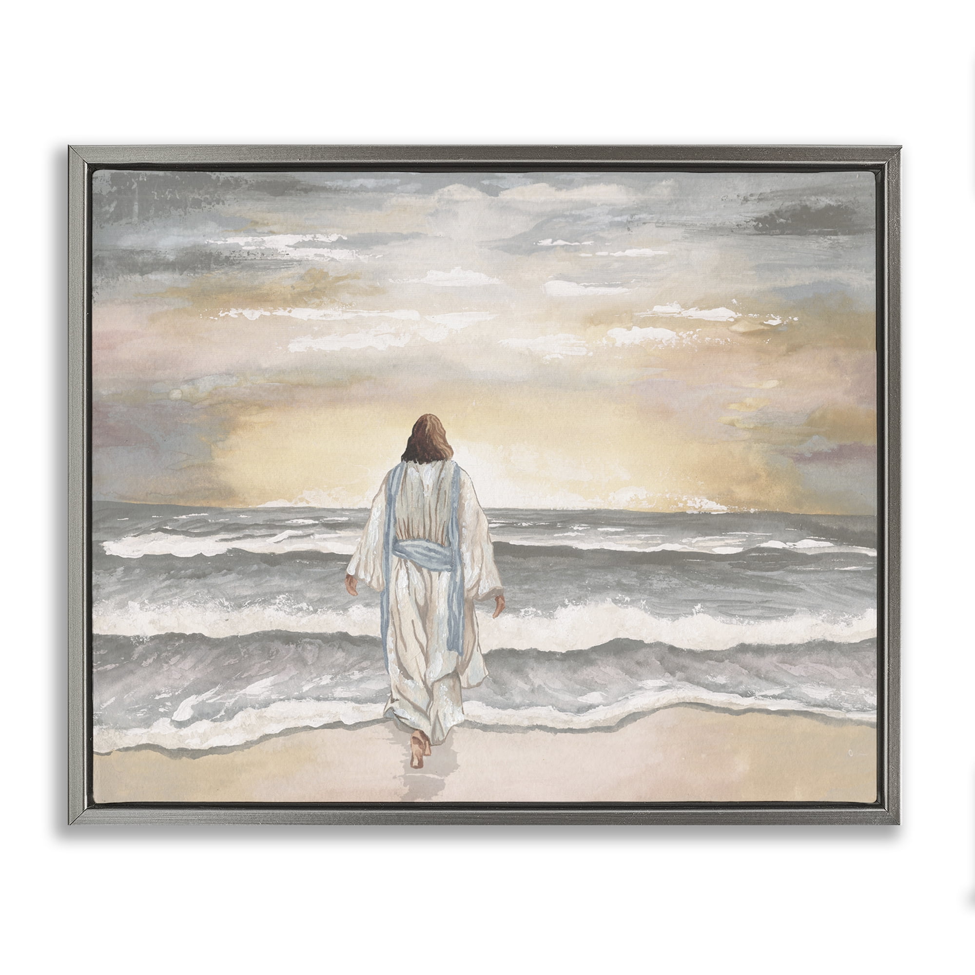 Stupell Industries Jesus Walks The Shore Gray Framed Floater Canvas Wall Art, design by Elizabeth Medley