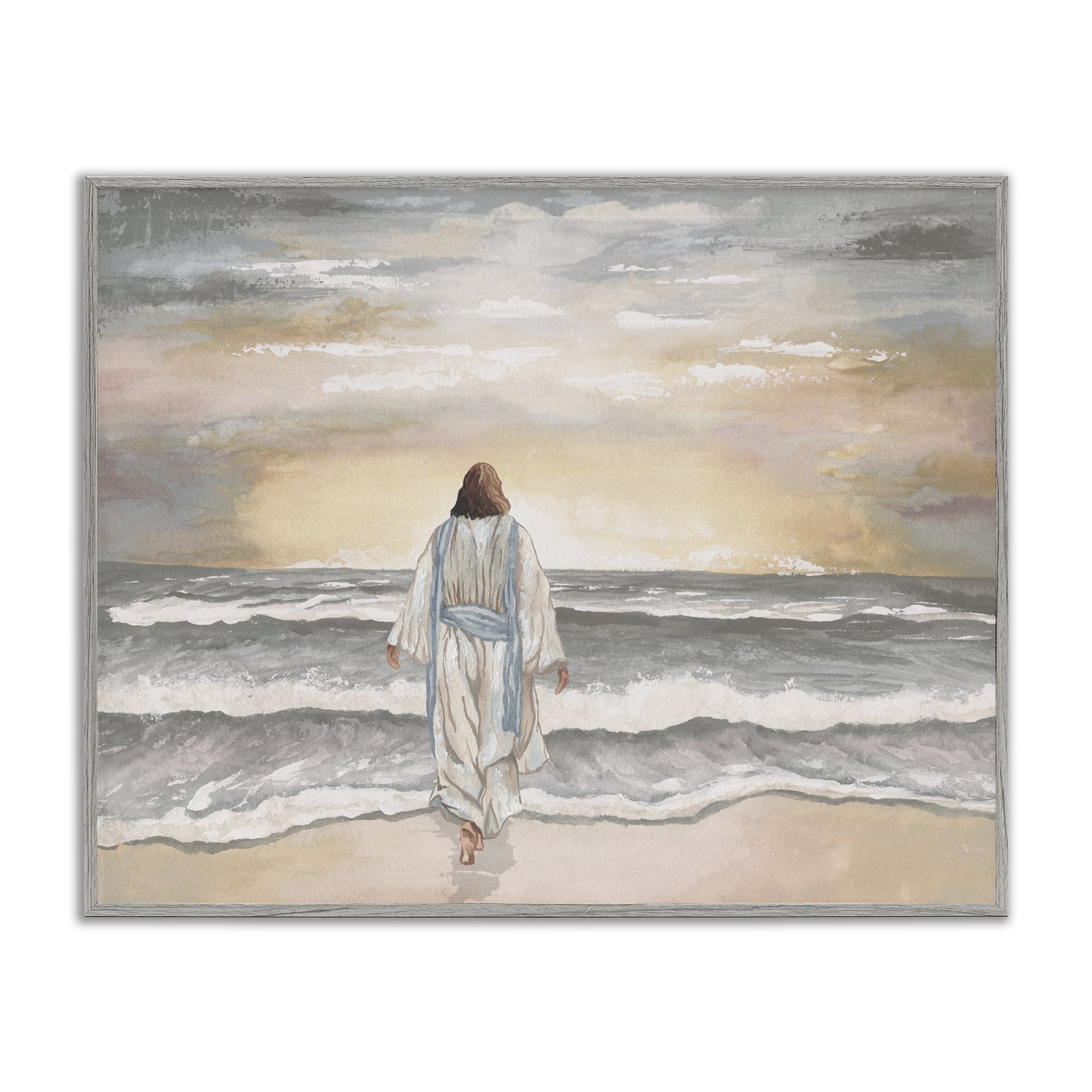 Stupell Industries Jesus Walks The Shore Gray Framed Giclee Art, design by Elizabeth Medley