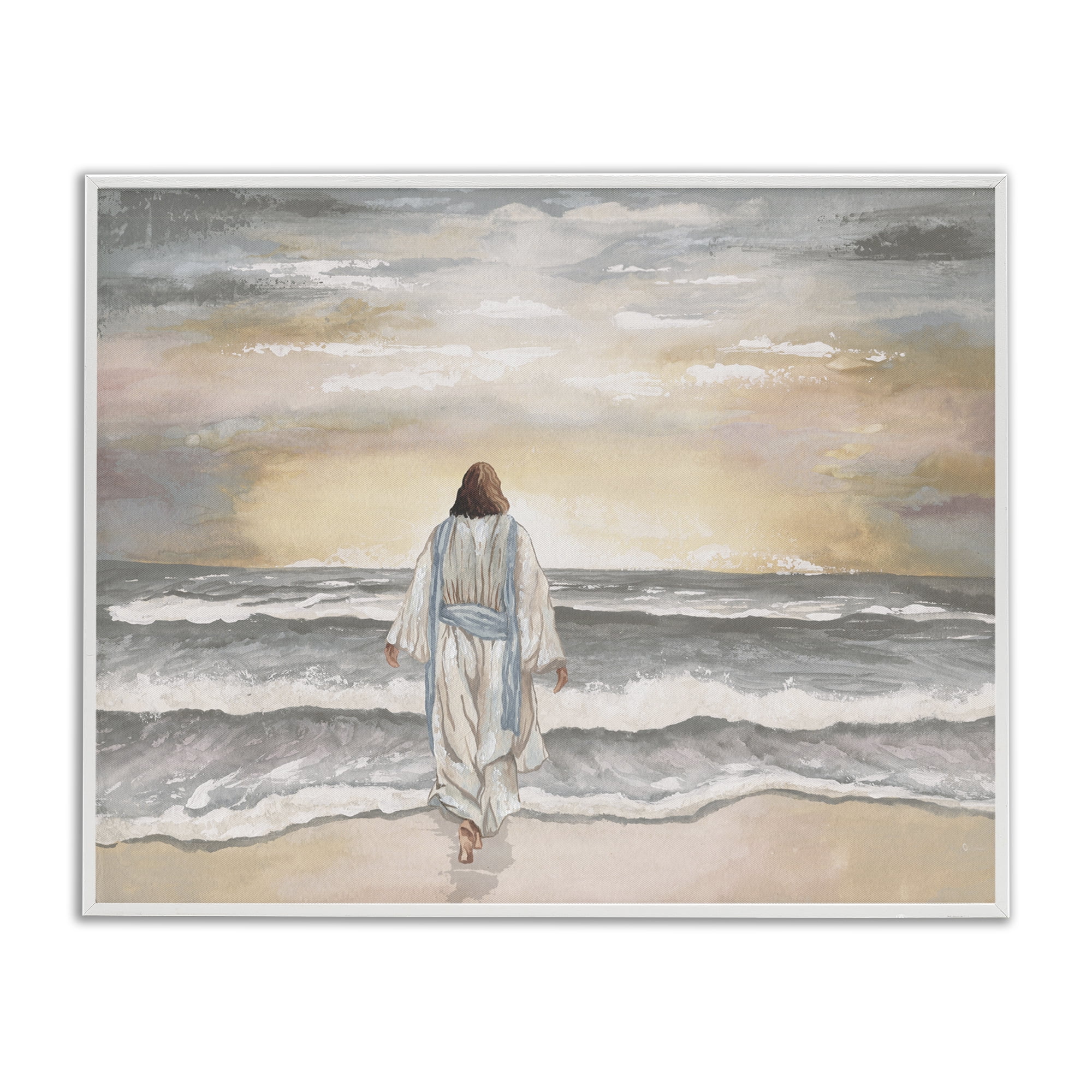Stupell Industries Jesus Walks The Shore White Framed Giclee Art, design by Elizabeth Medley