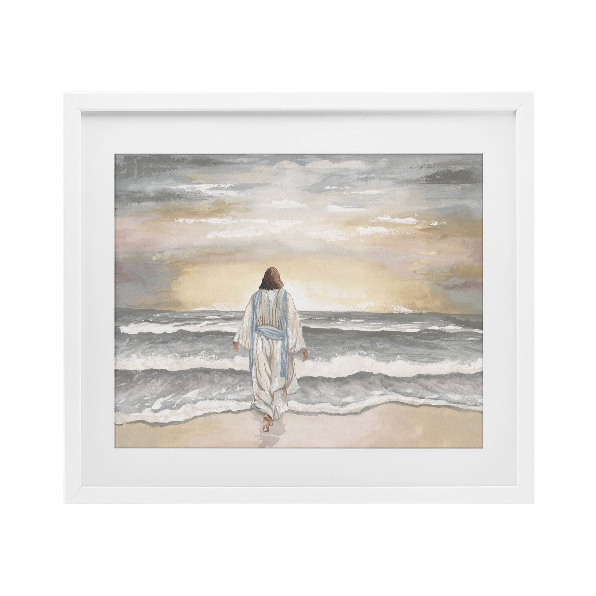 Stupell Industries Jesus Walks The Shore White Framed Print Under Glass, design by Elizabeth Medley