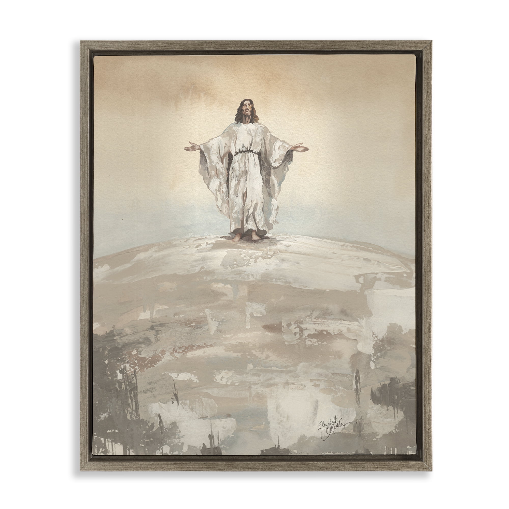 Stupell Industries Jesus on Hill Brown Framed Floater Canvas Wall Art, design by Elizabeth Medley