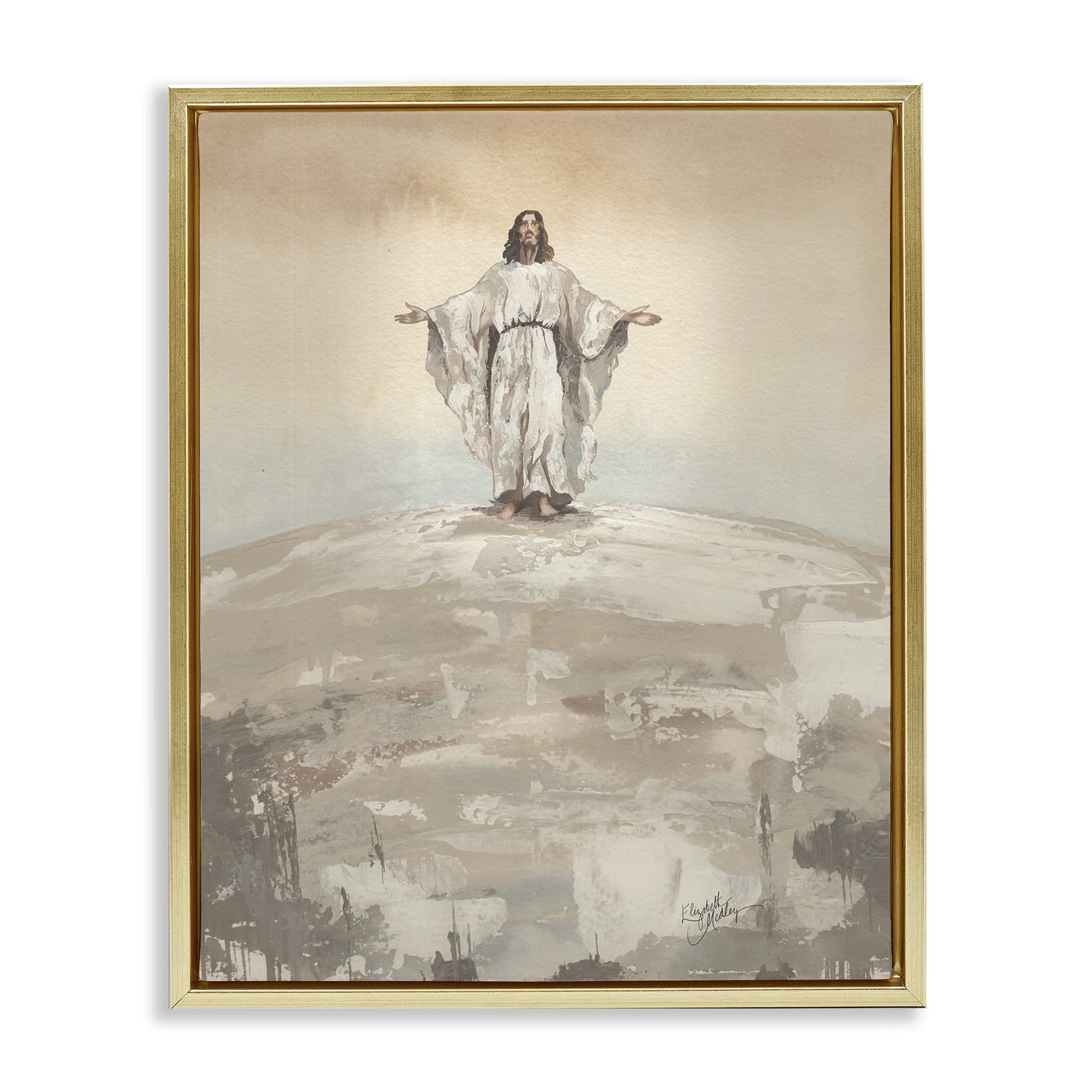Stupell Industries Jesus on Hill Gold Framed Floater Canvas Wall Art, design by Elizabeth Medley