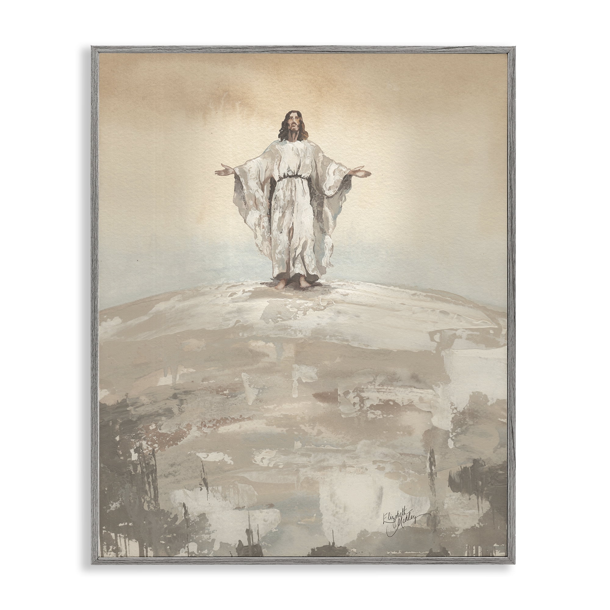 Stupell Industries Jesus on Hill Gray Framed Giclee Art, design by Elizabeth Medley