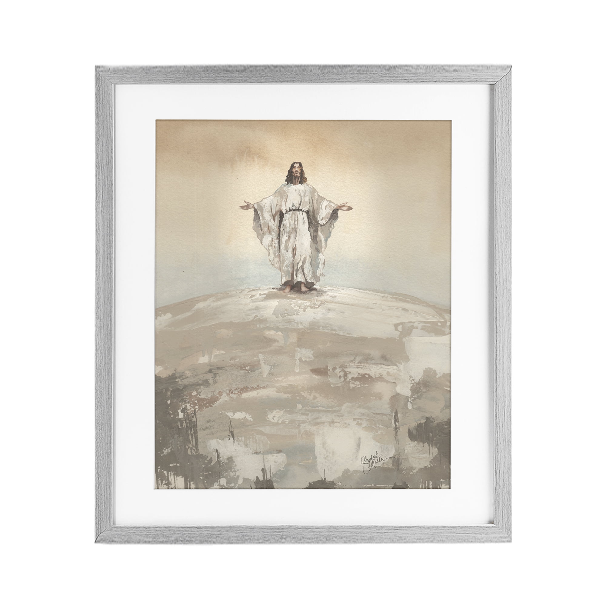 Stupell Industries Jesus on Hill Gray Framed Print Under Glass, design by Elizabeth Medley