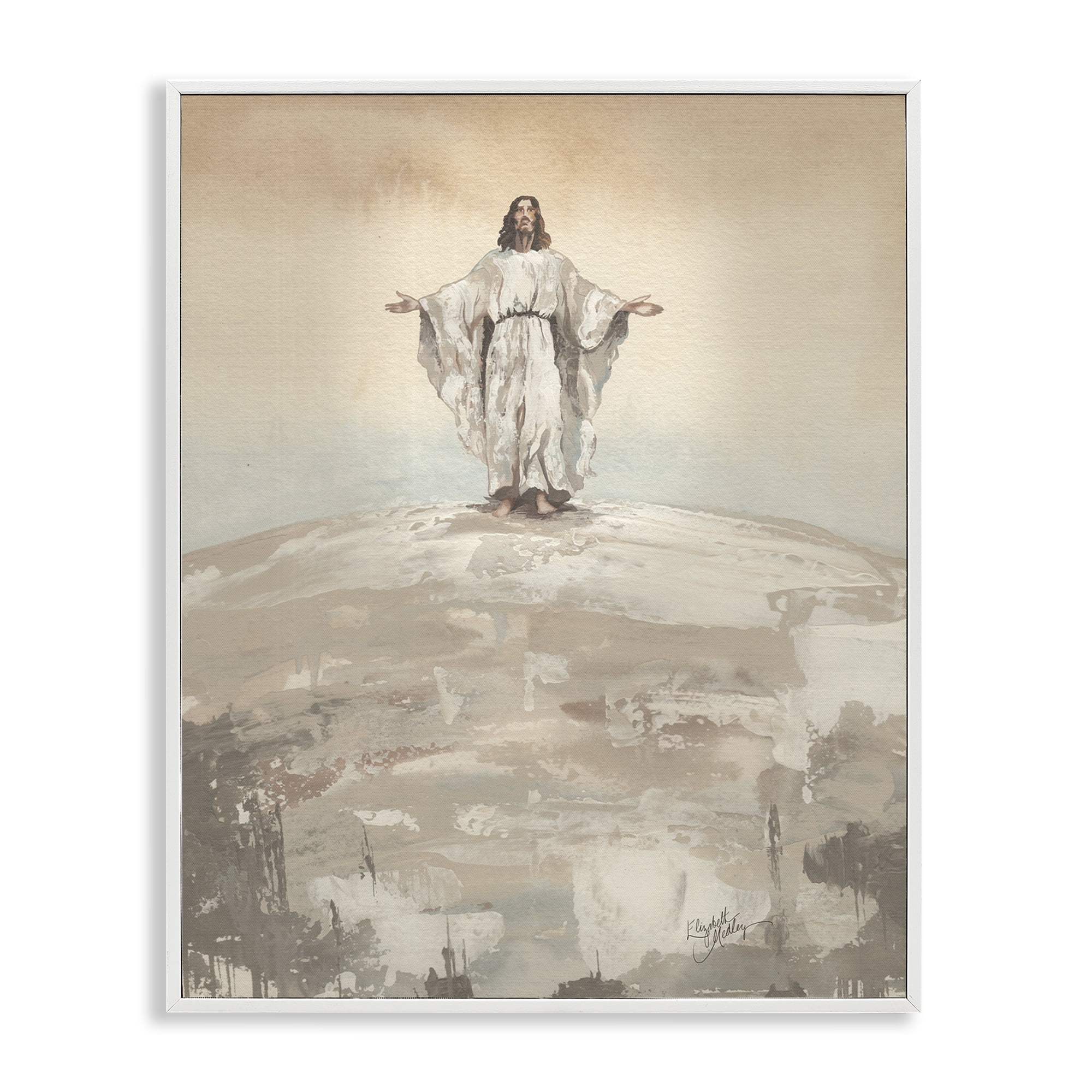 Stupell Industries Jesus on Hill White Framed Giclee Art, design by Elizabeth Medley