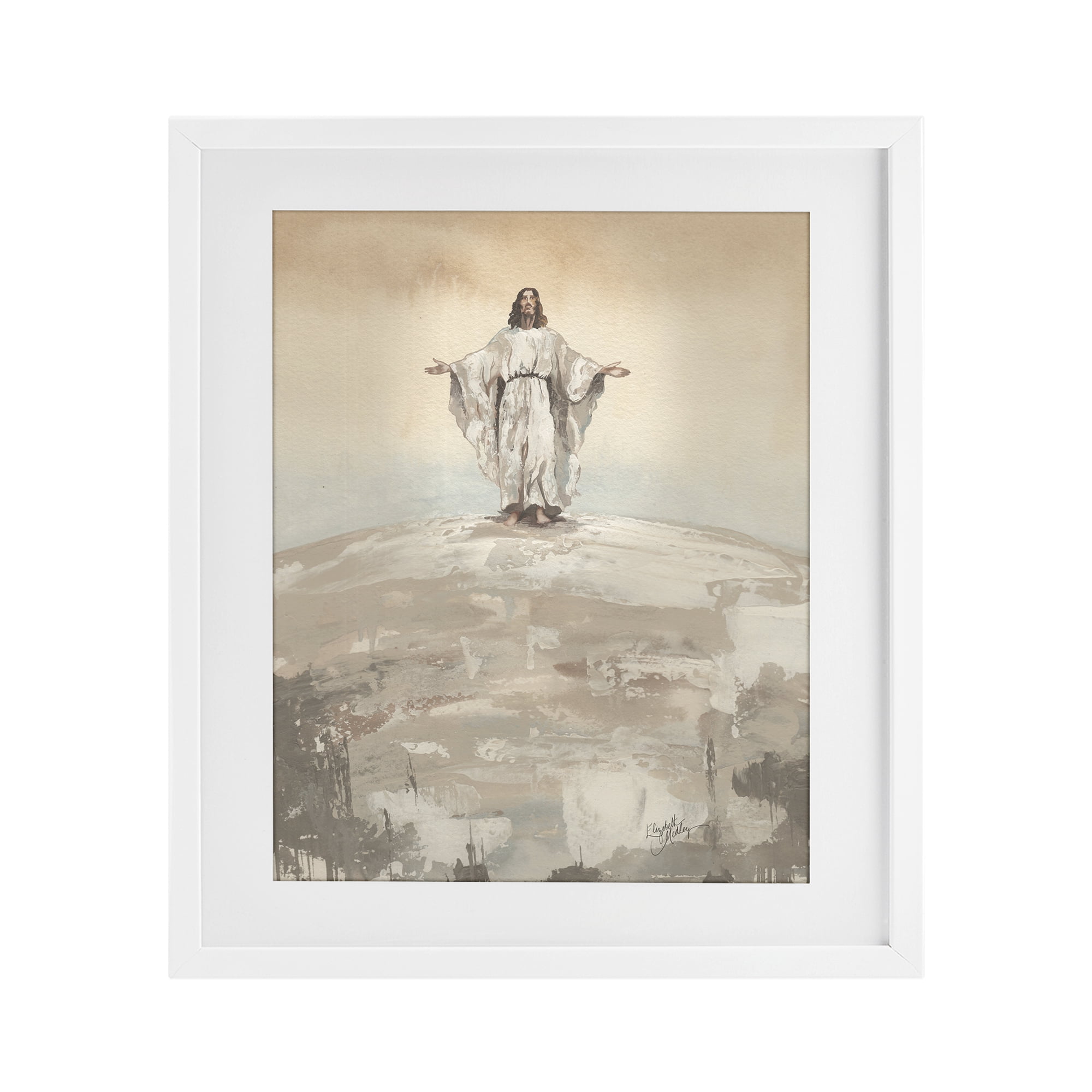 Stupell Industries Jesus on Hill White Framed Print Under Glass, design by Elizabeth Medley
