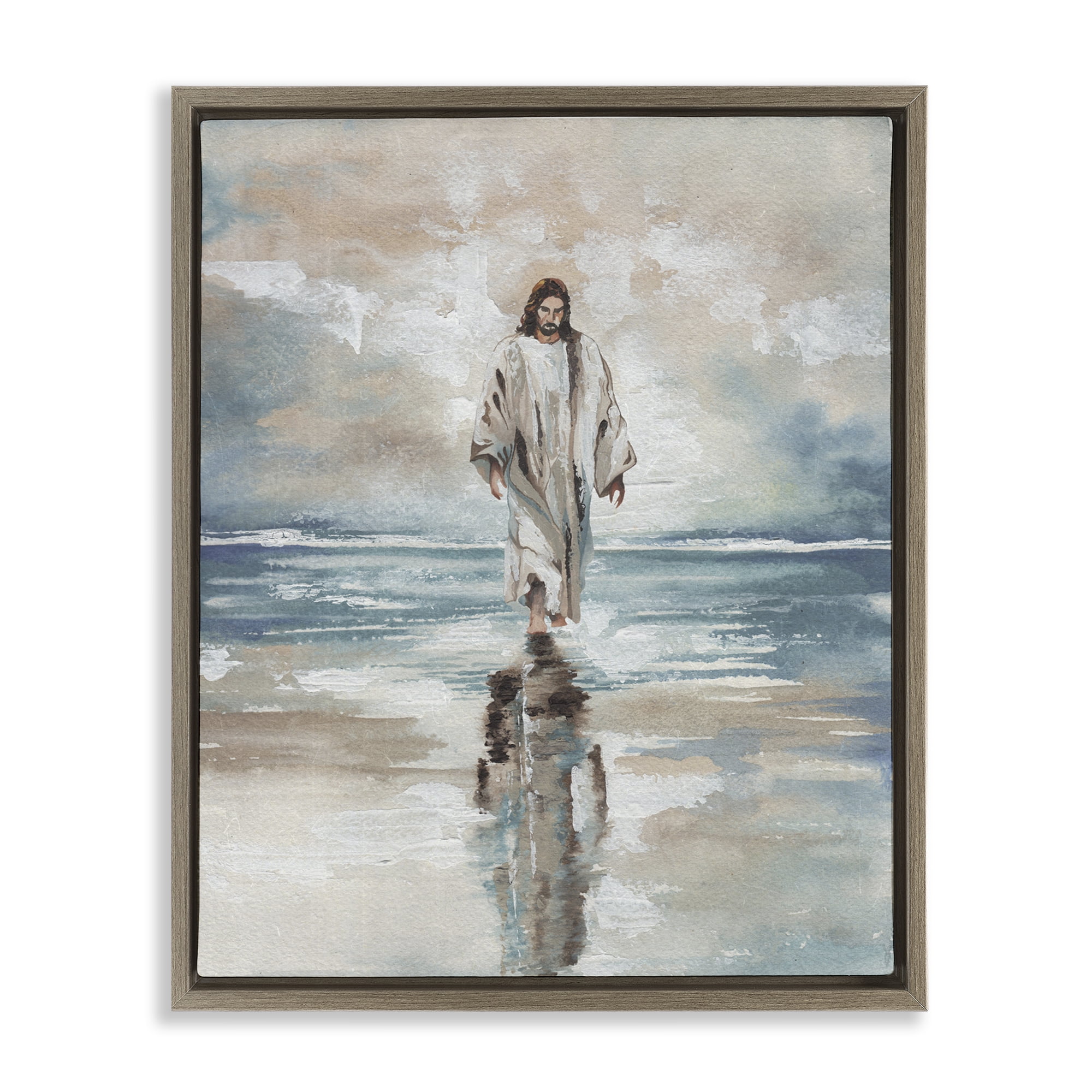 Stupell Industries Jesus on Water Brown Framed Floater Canvas Wall Art, design by Elizabeth Medley