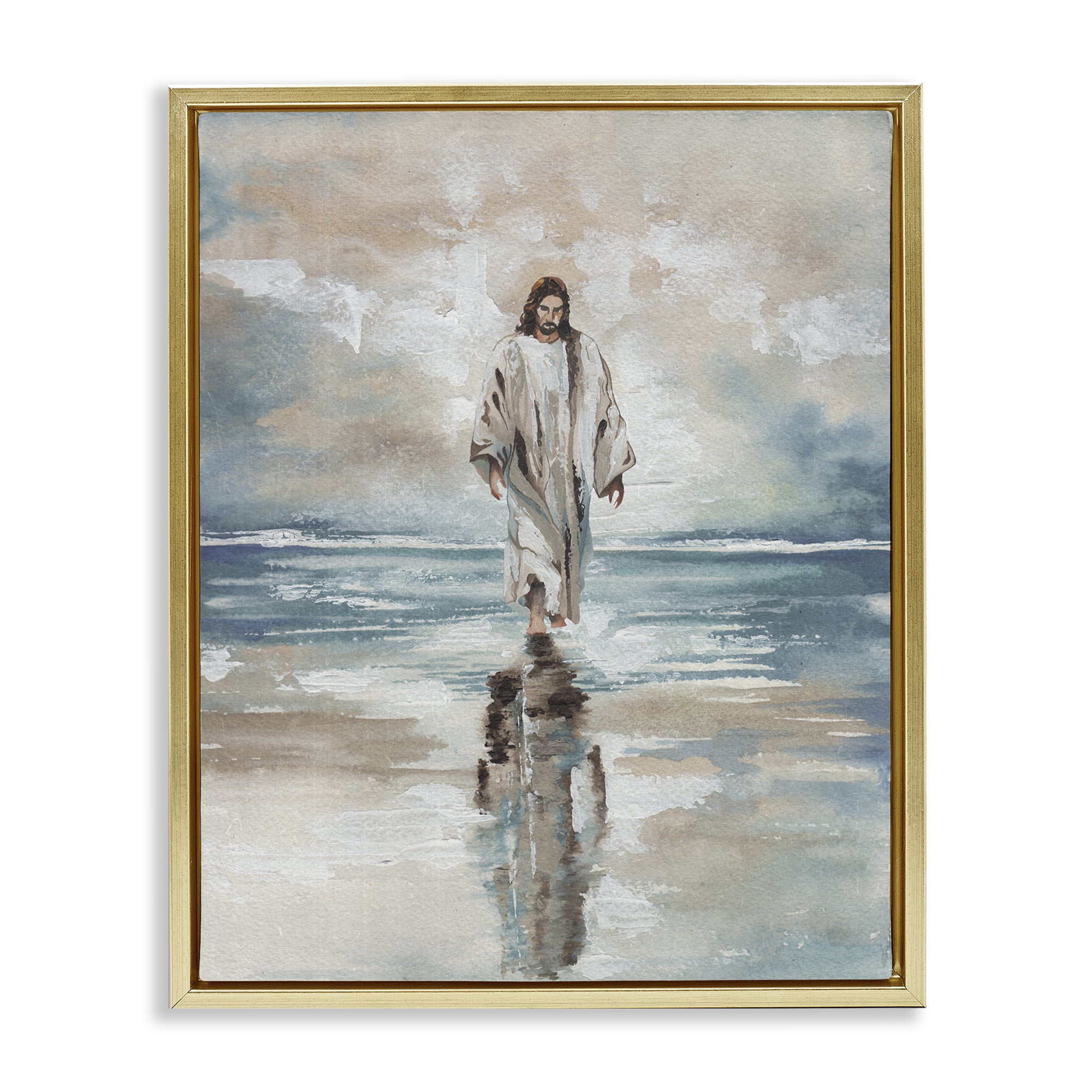 Stupell Industries Jesus on Water Gold Framed Floater Canvas Wall Art, design by Elizabeth Medley