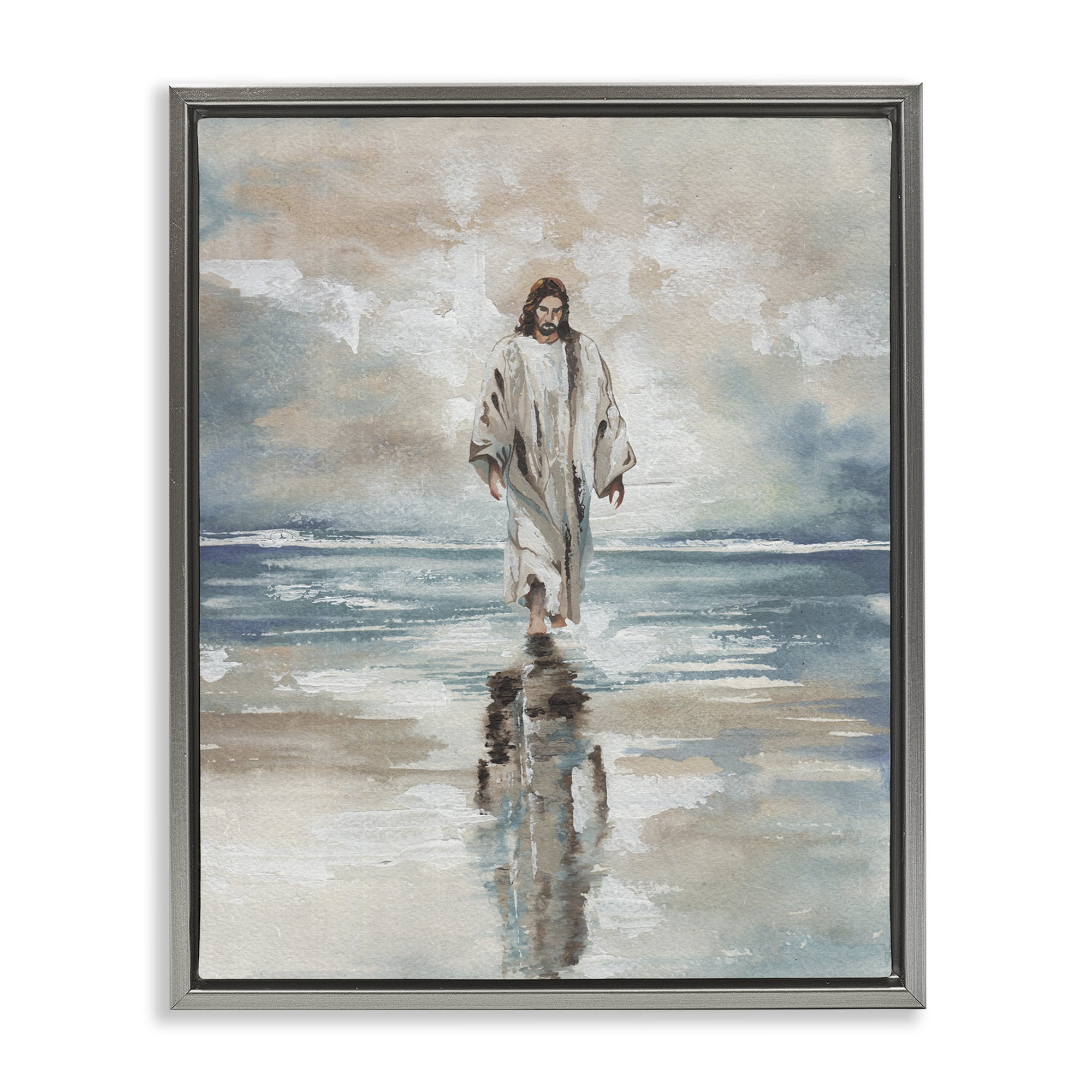 Stupell Industries Jesus on Water Gray Framed Floater Canvas Wall Art, design by Elizabeth Medley