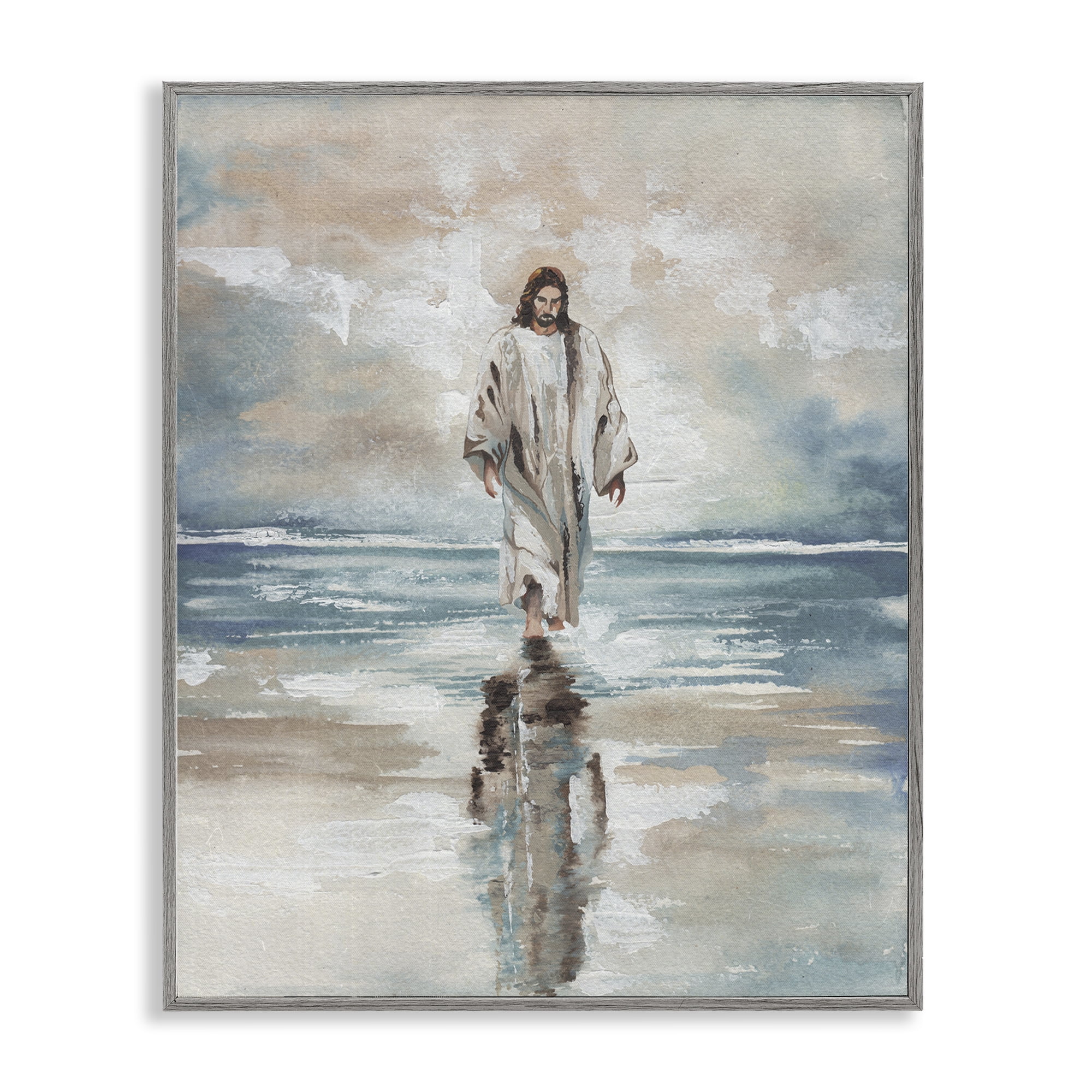 Stupell Industries Jesus on Water Gray Framed Giclee Art, design by Elizabeth Medley