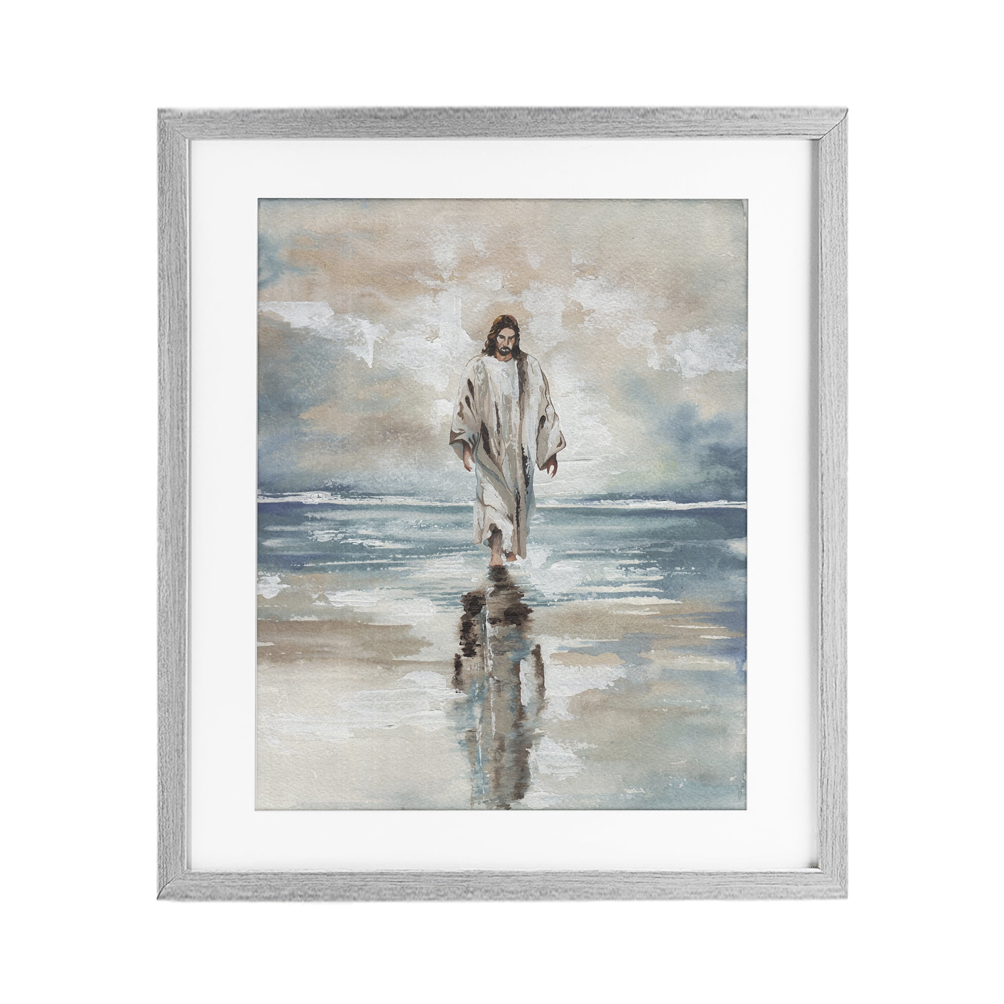 Stupell Industries Jesus on Water Gray Framed Print Under Glass, design by Elizabeth Medley
