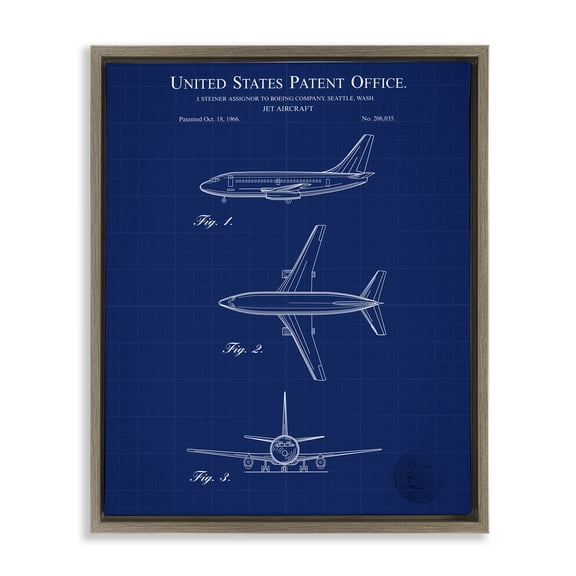 Stupell Industries Jet Aircraft Blueprint Transportation Painting Brown Floater Framed Art Print Wall Art, 17 x 21