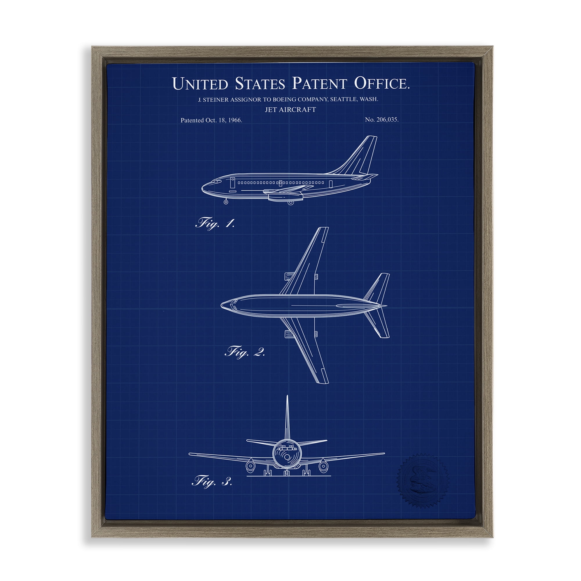 Stupell Industries Jet Aircraft Blueprint Transportation Painting Brown Floater Framed Art Print Wall Art, 25 x 31