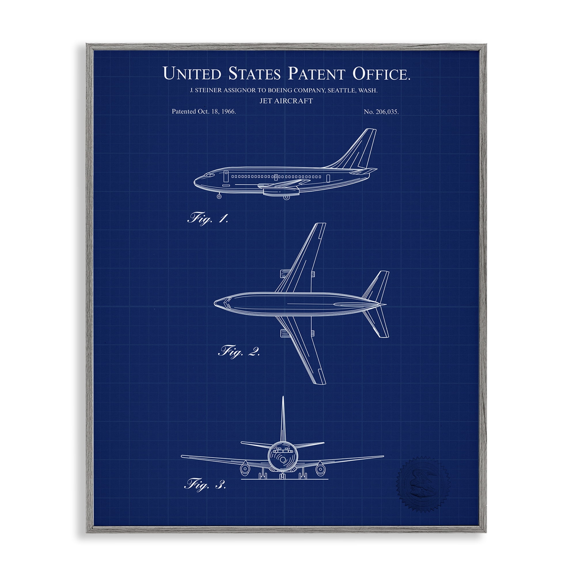 Gray Framed Jet Aircraft Blueprint Canvas Print, 11 x 14
