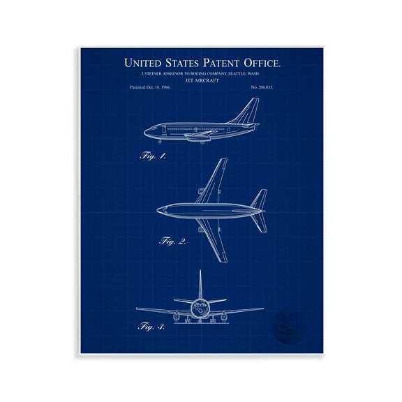 Stupell Industries Jet Aircraft Blueprint Transportation Painting Unframed Art Print Wall Art, 11 x 14