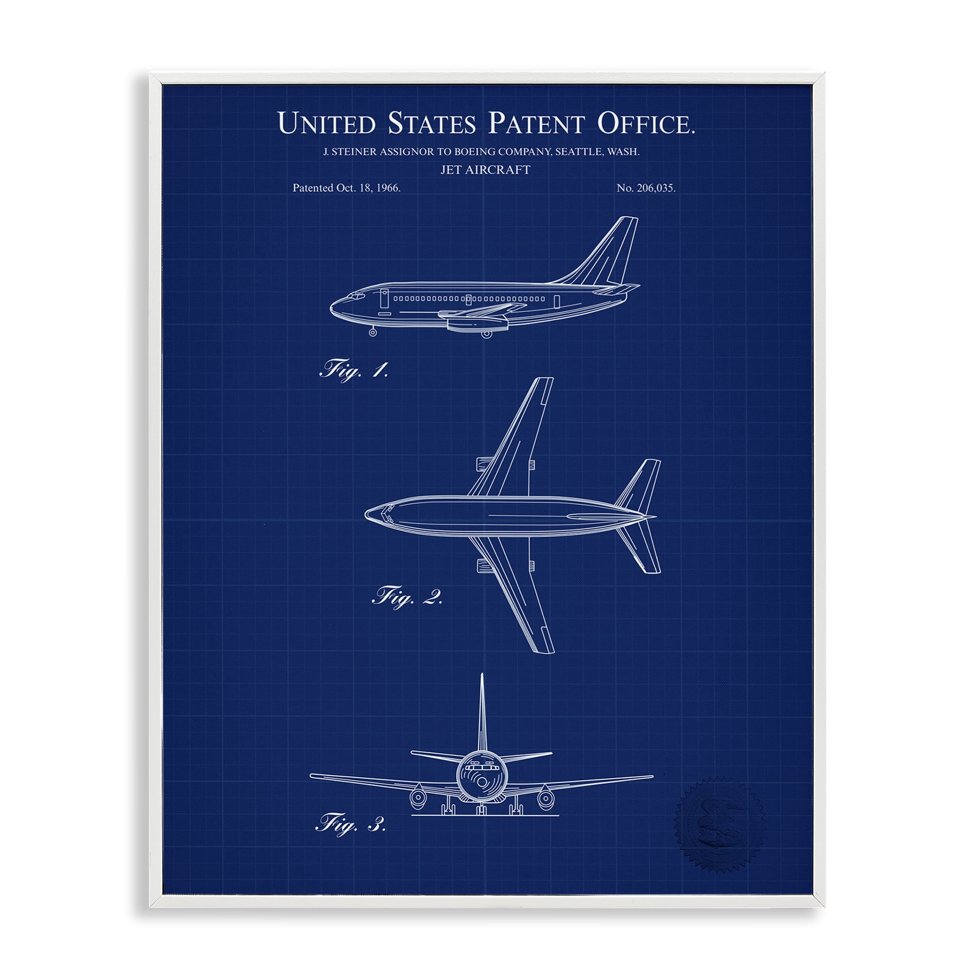 Stupell Industries Jet Aircraft Blueprint Transportation Painting White Framed Art Print Wall Art, 16 x 20