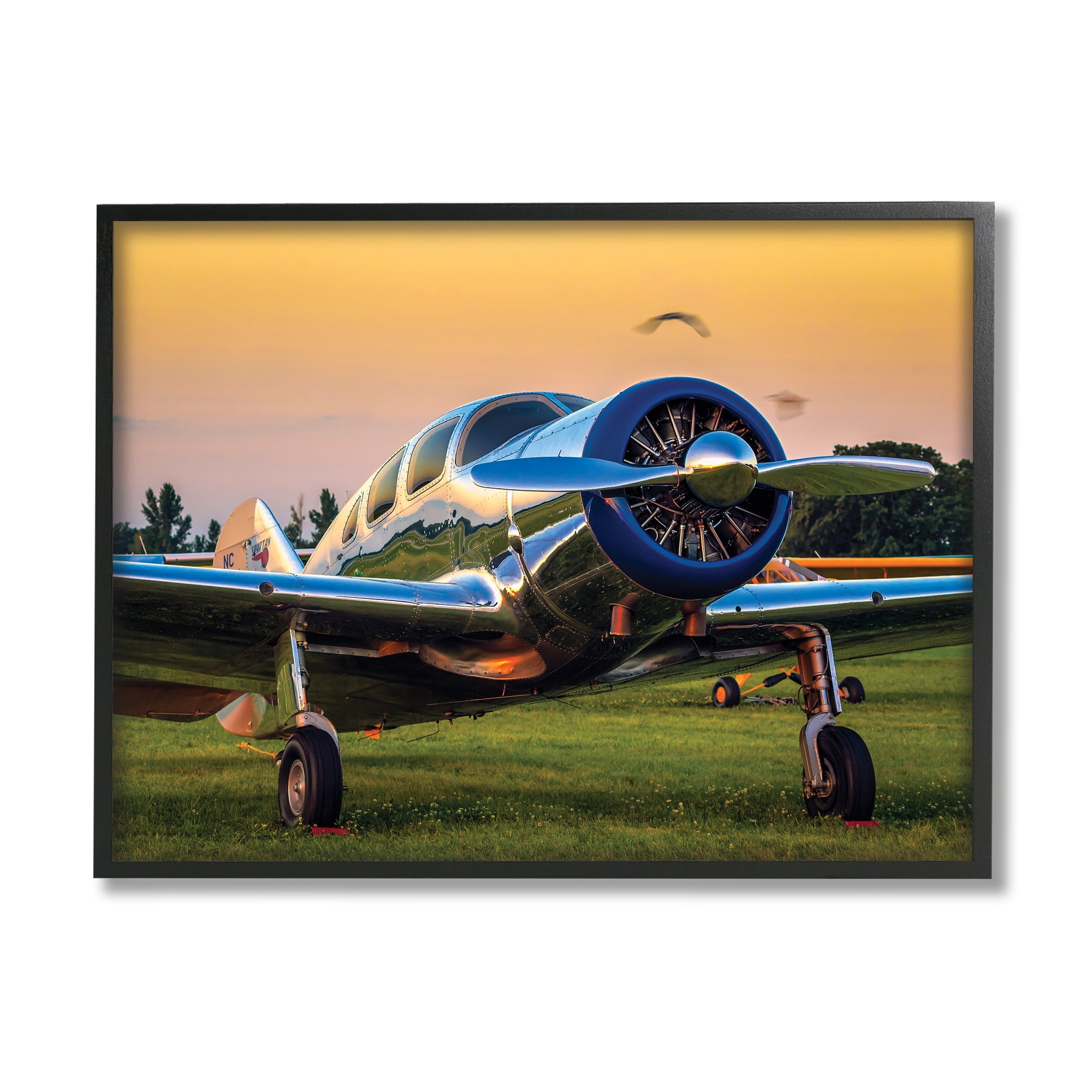 Stupell Industries Jet Plane in Meadow Summer Sunset Reflection,24 x 30,Designed by John Slemp