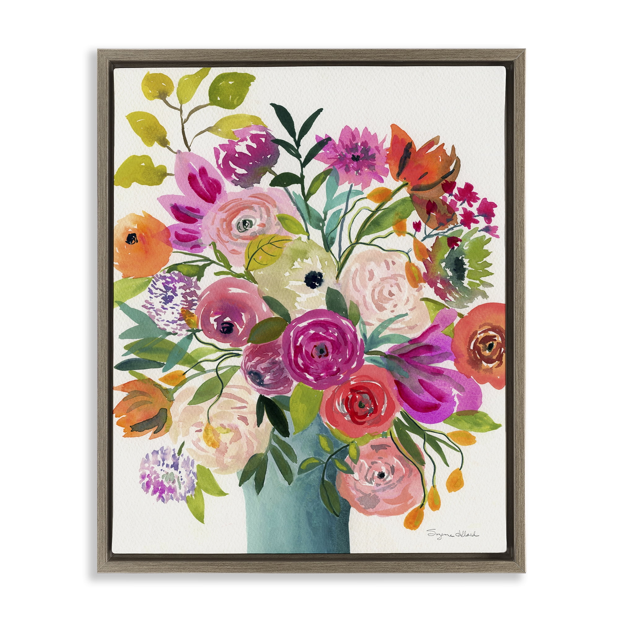 Stupell Industries Jewel Of Summer Bouquet Brown Framed Floater Canvas Wall Art, design by Suzanne Allard