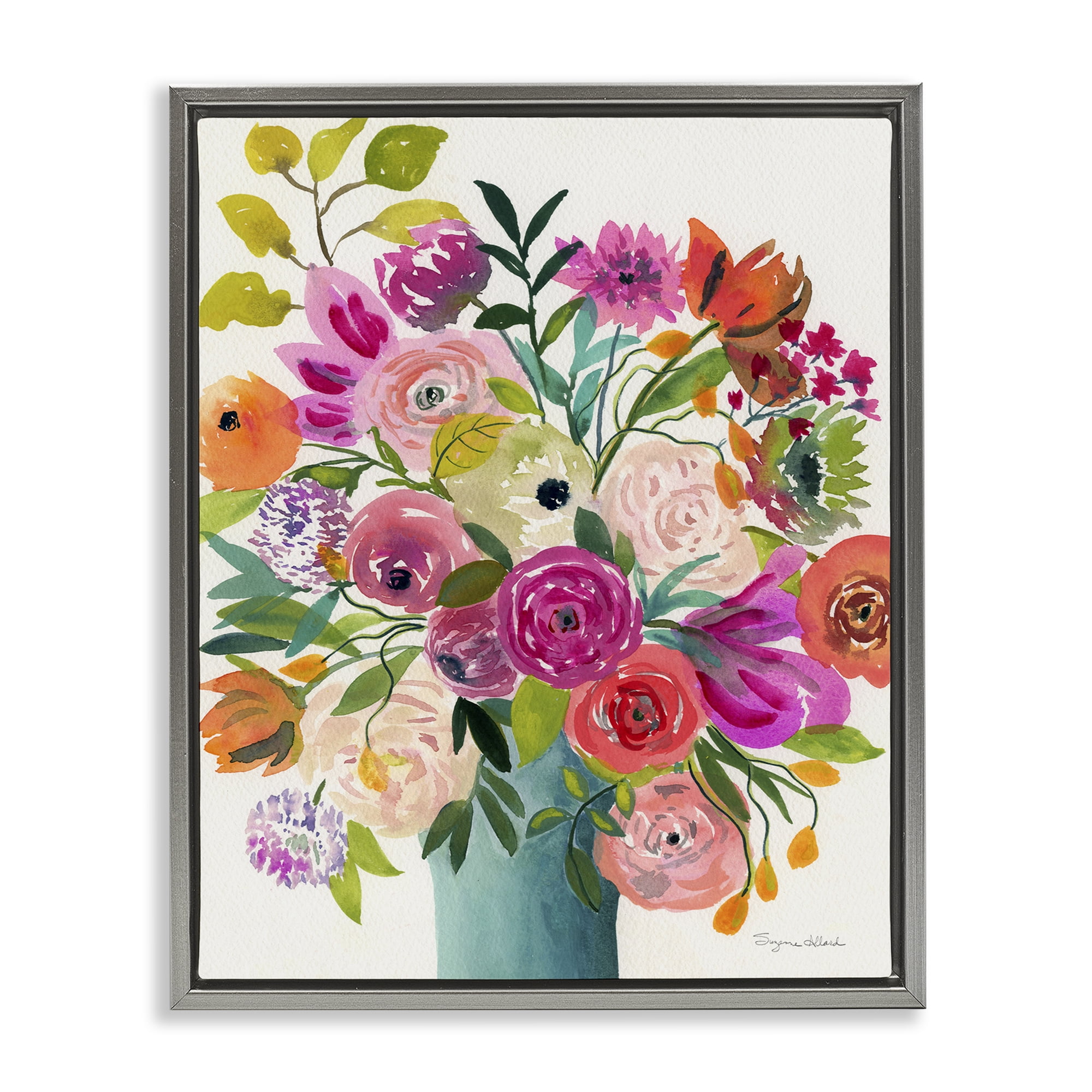 Stupell Industries Jewel Of Summer Bouquet Gray Framed Floater Canvas Wall Art, design by Suzanne Allard