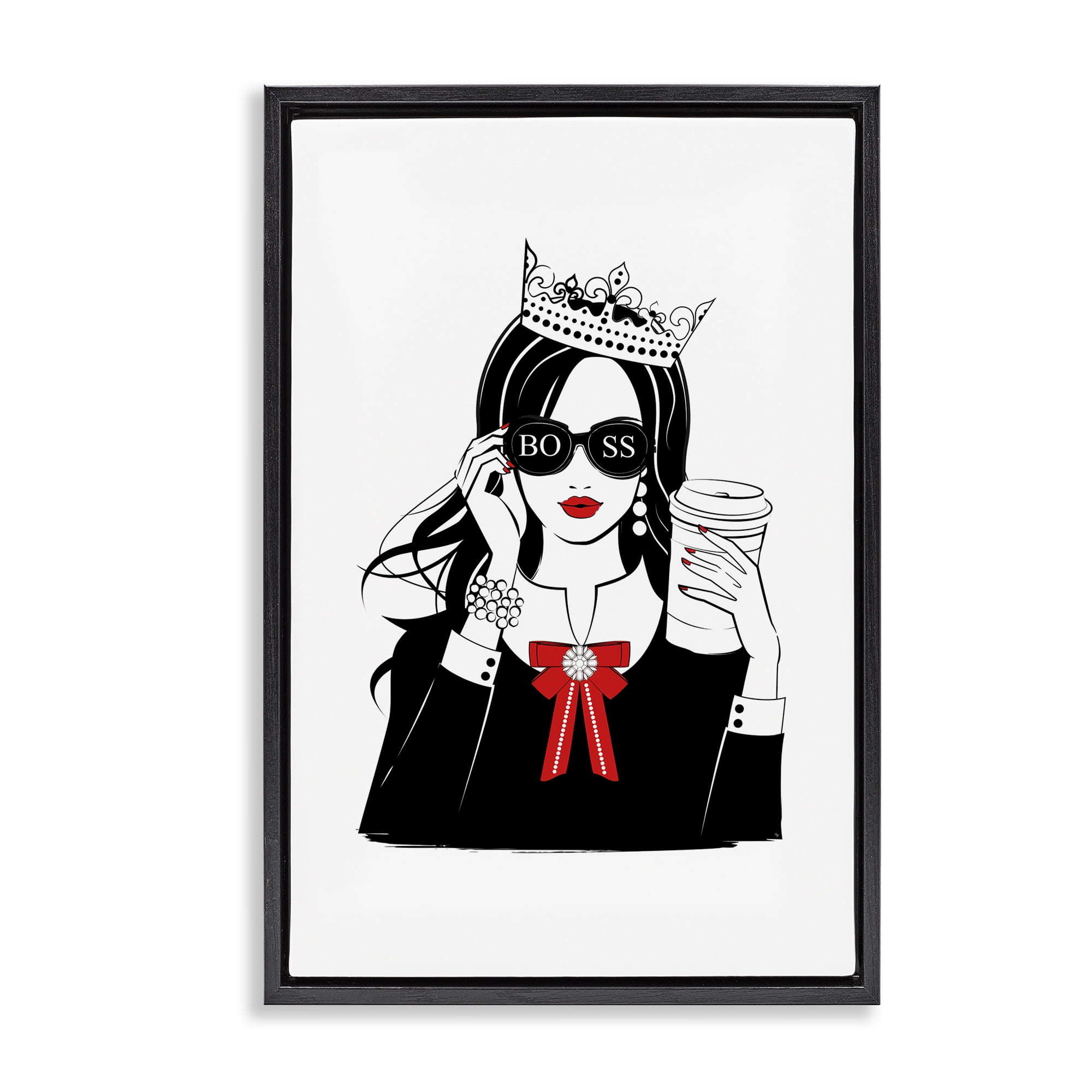 Stupell Industries Jeweled Girl Boss Novelty Painting Black Floater Framed Art Print Wall Art, 21 x 31
