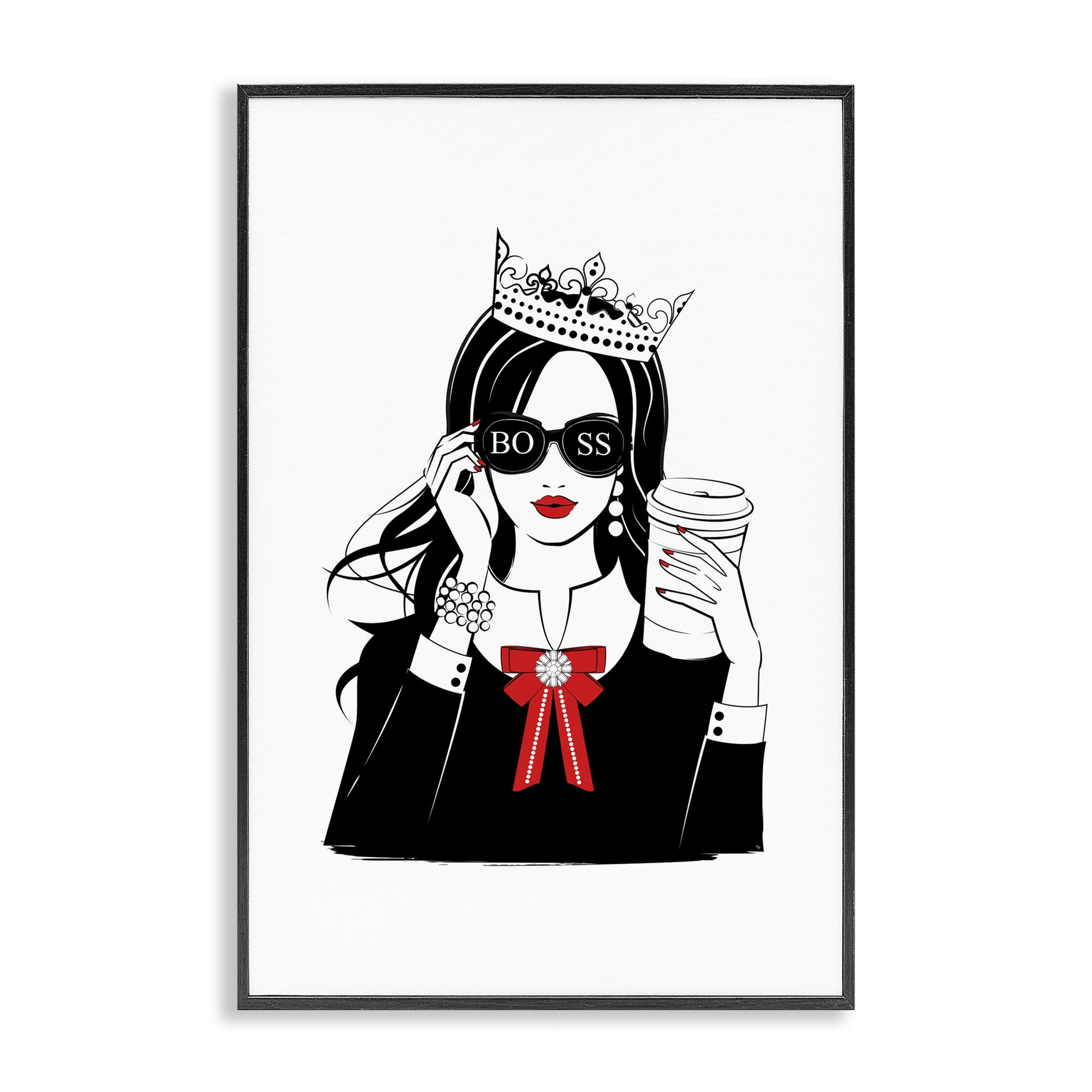Stupell Industries Jeweled Girl Boss Novelty Painting Black Framed Art Print Wall Art, 16 x 24