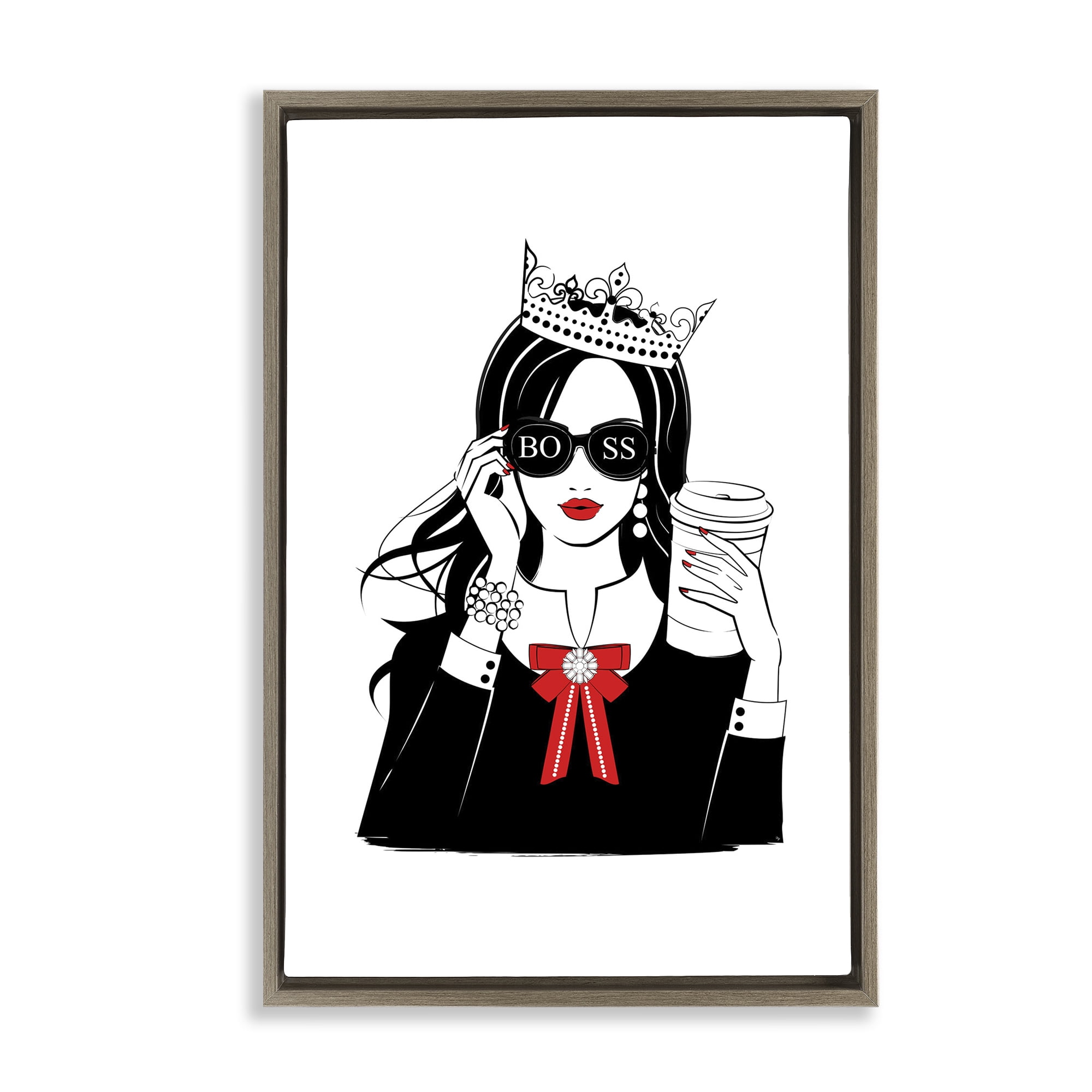 Stupell Industries Jeweled Girl Boss Novelty Painting Brown Floater Framed Art Print Wall Art, 17 x 25
