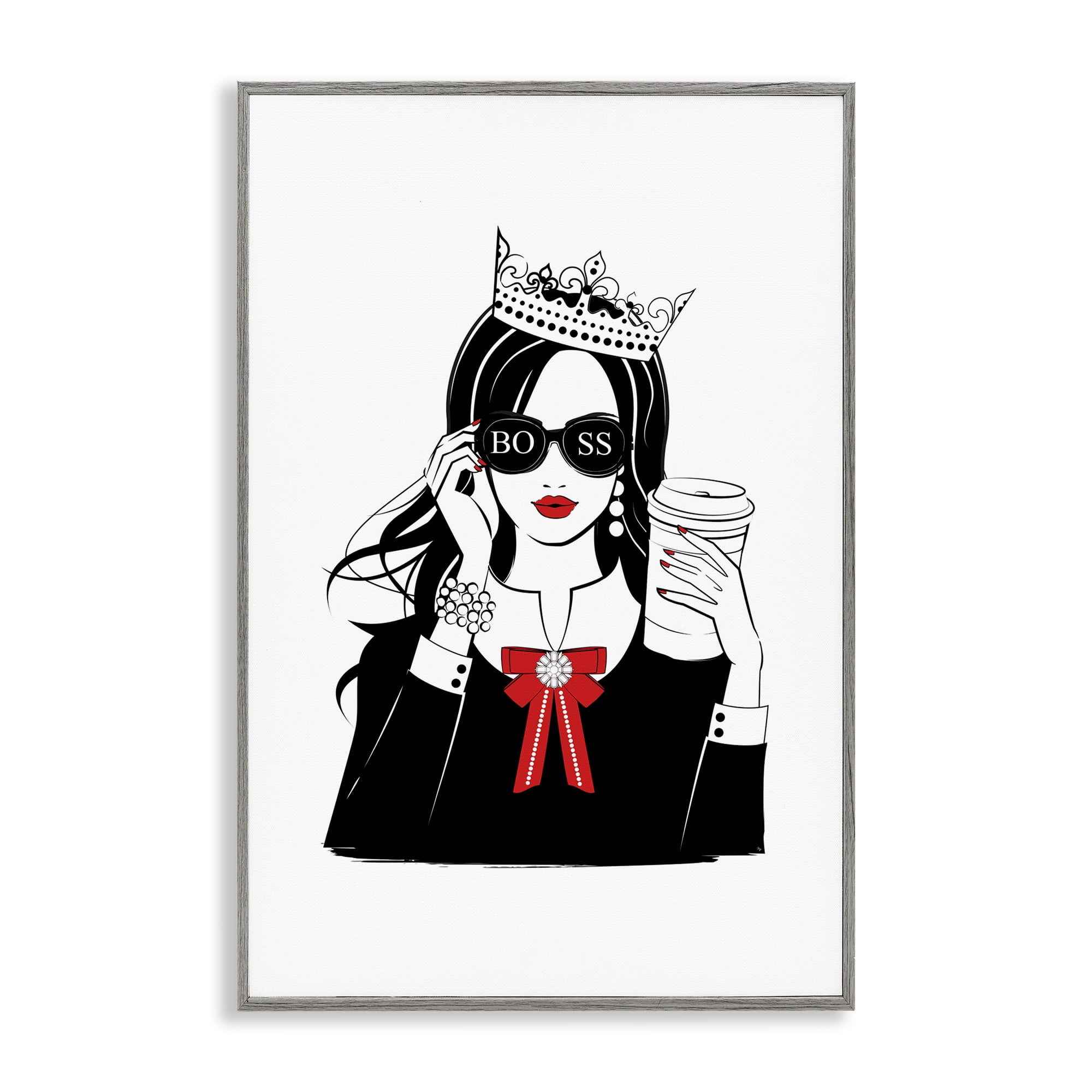 Stupell Industries Jeweled Girl Boss Novelty Painting Gray Framed Art Print Wall Art, 16 x 24