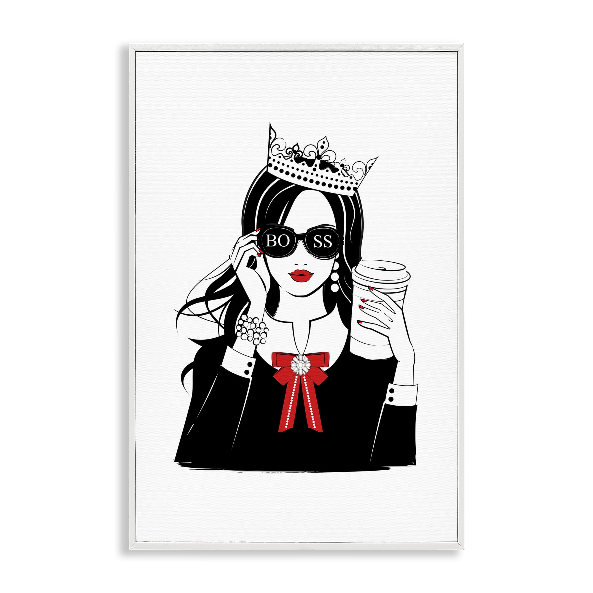 Stupell Industries Jeweled Girl Boss Novelty Painting White Framed Art Print Wall Art, 16 x 24