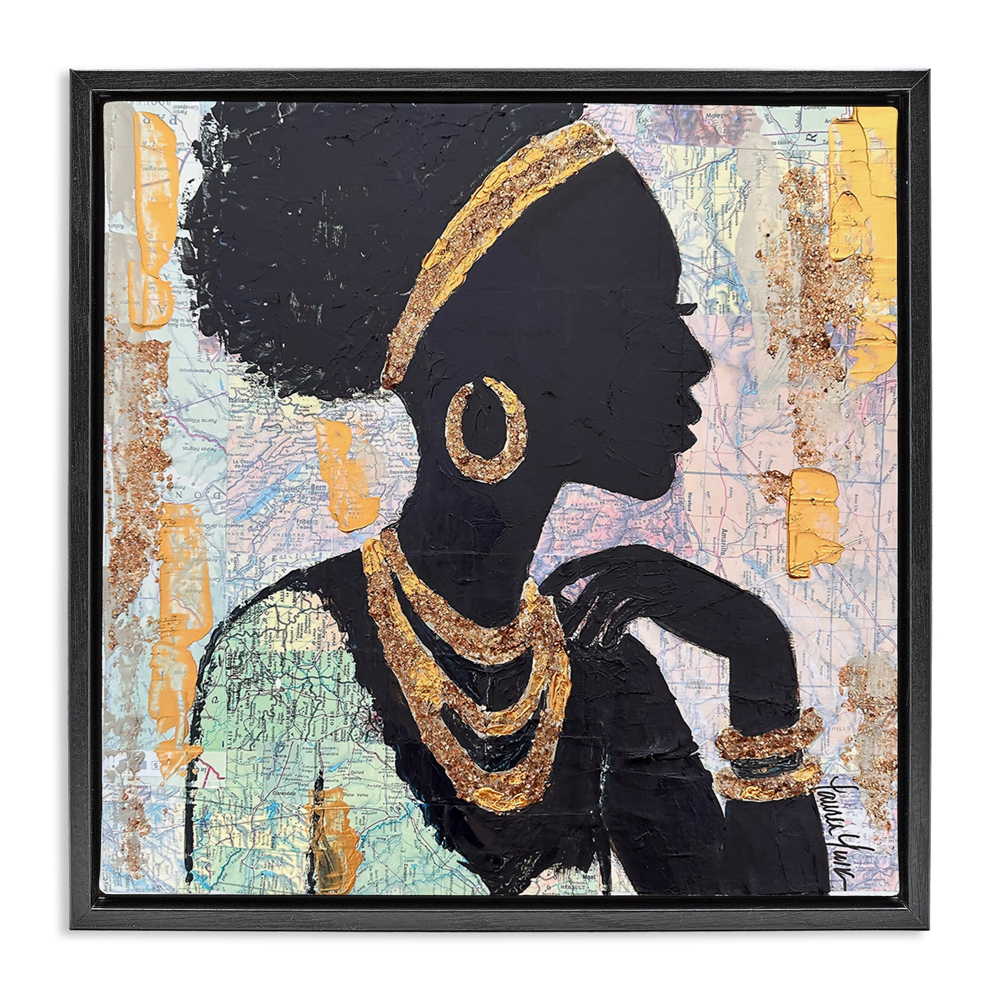 Stupell Industries Jewelry Clad Girl Silhouette Black Framed Floater Canvas Wall Art, design by Lauren Luna