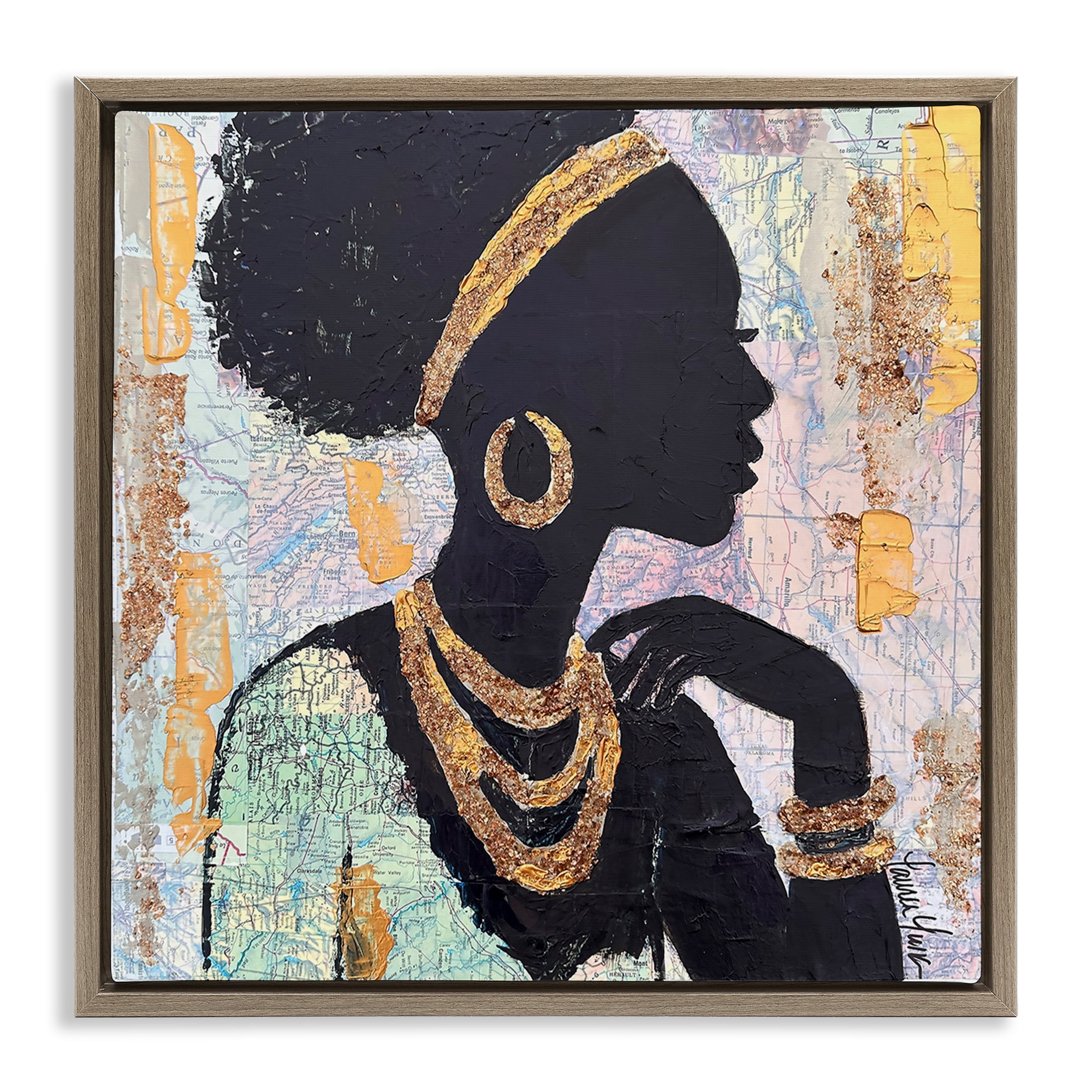 Stupell Industries Jewelry Clad Girl Silhouette Brown Framed Floater Canvas Wall Art, design by Lauren Luna