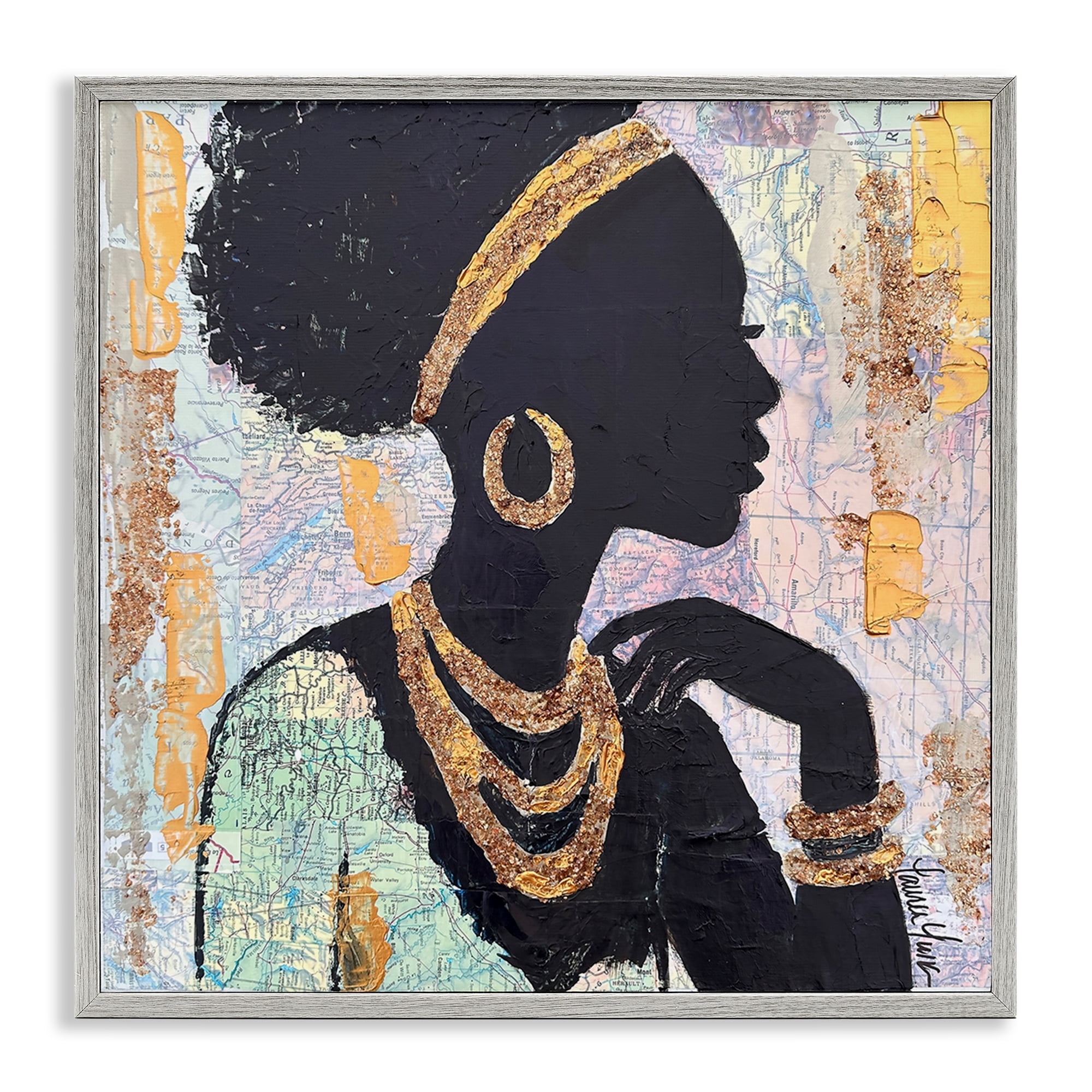 Stupell Industries Jewelry Clad Girl Silhouette Gray Framed Giclee Art, design by Lauren Luna