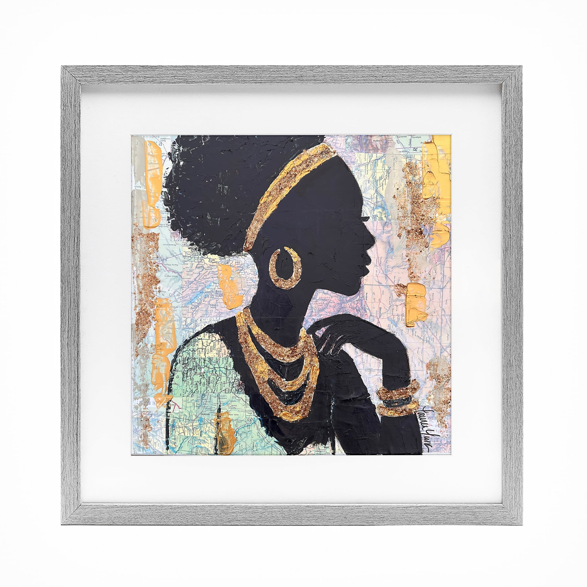 Stupell Industries Jewelry Clad Girl Silhouette Gray Framed Print Under Glass, design by Lauren Luna