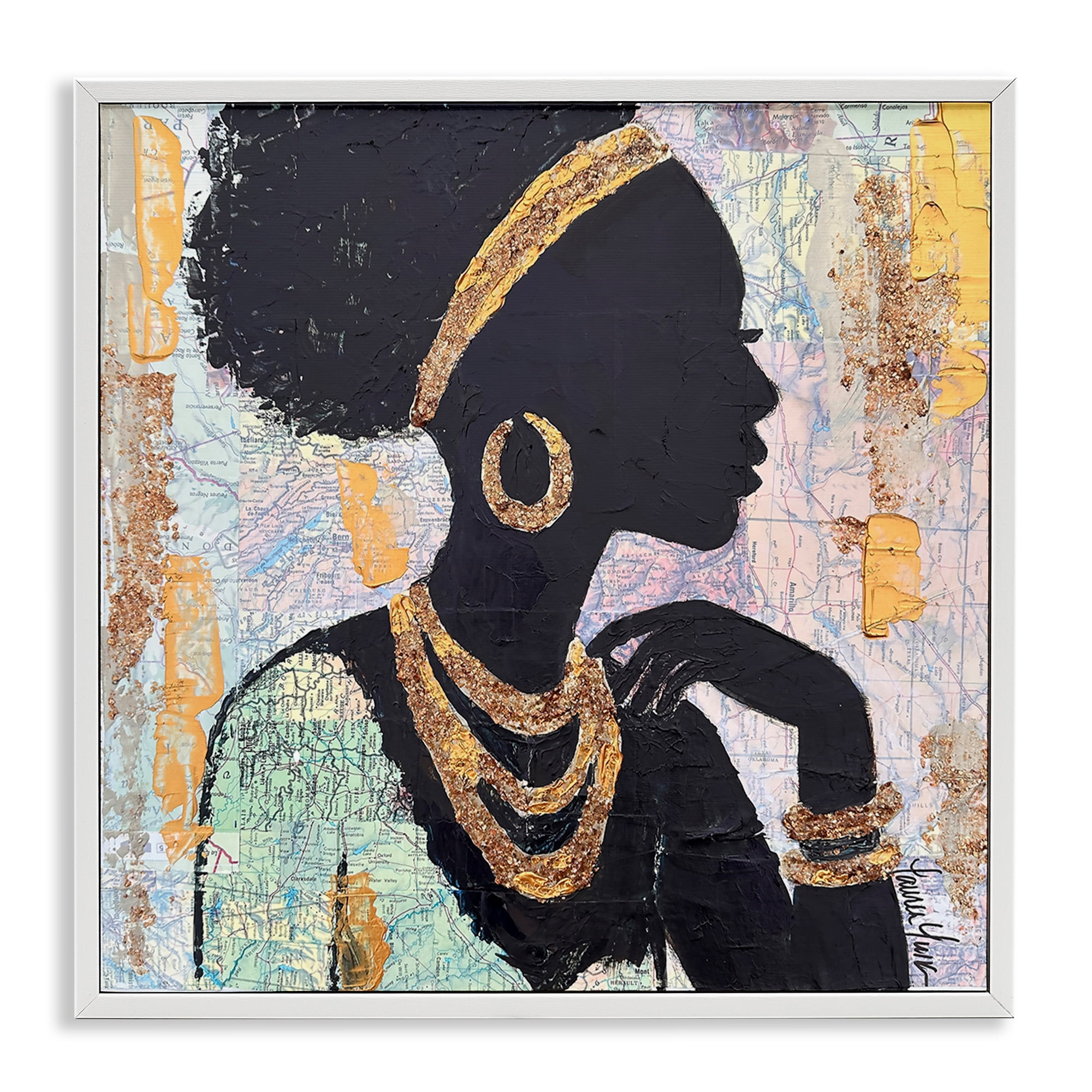 Stupell Industries Jewelry Clad Girl Silhouette White Framed Giclee Art, design by Lauren Luna