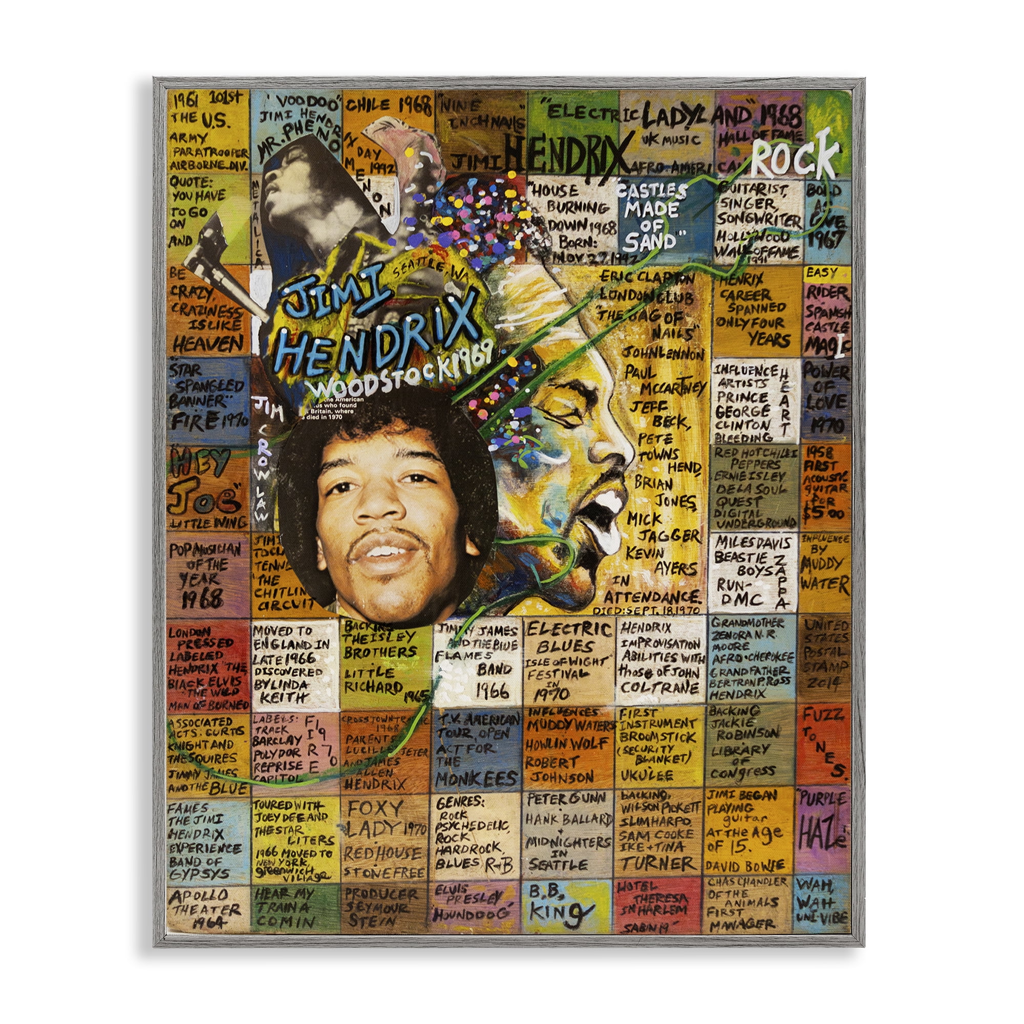 Stupell Industries Jimi Hendrix Collage People Drawing Gray Framed Art Print Wall Art, 16 x 20